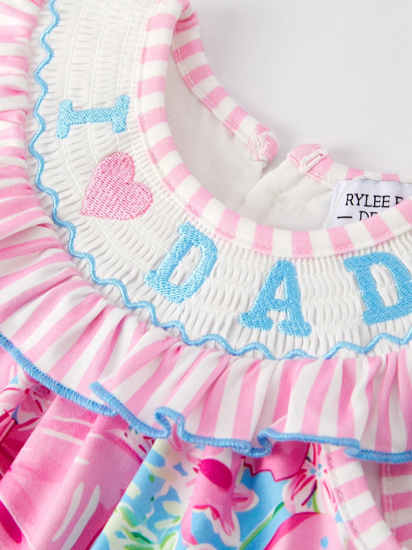 “I ❤ DAD”Embroidery Smocking Baby Girls Romper - Image 3