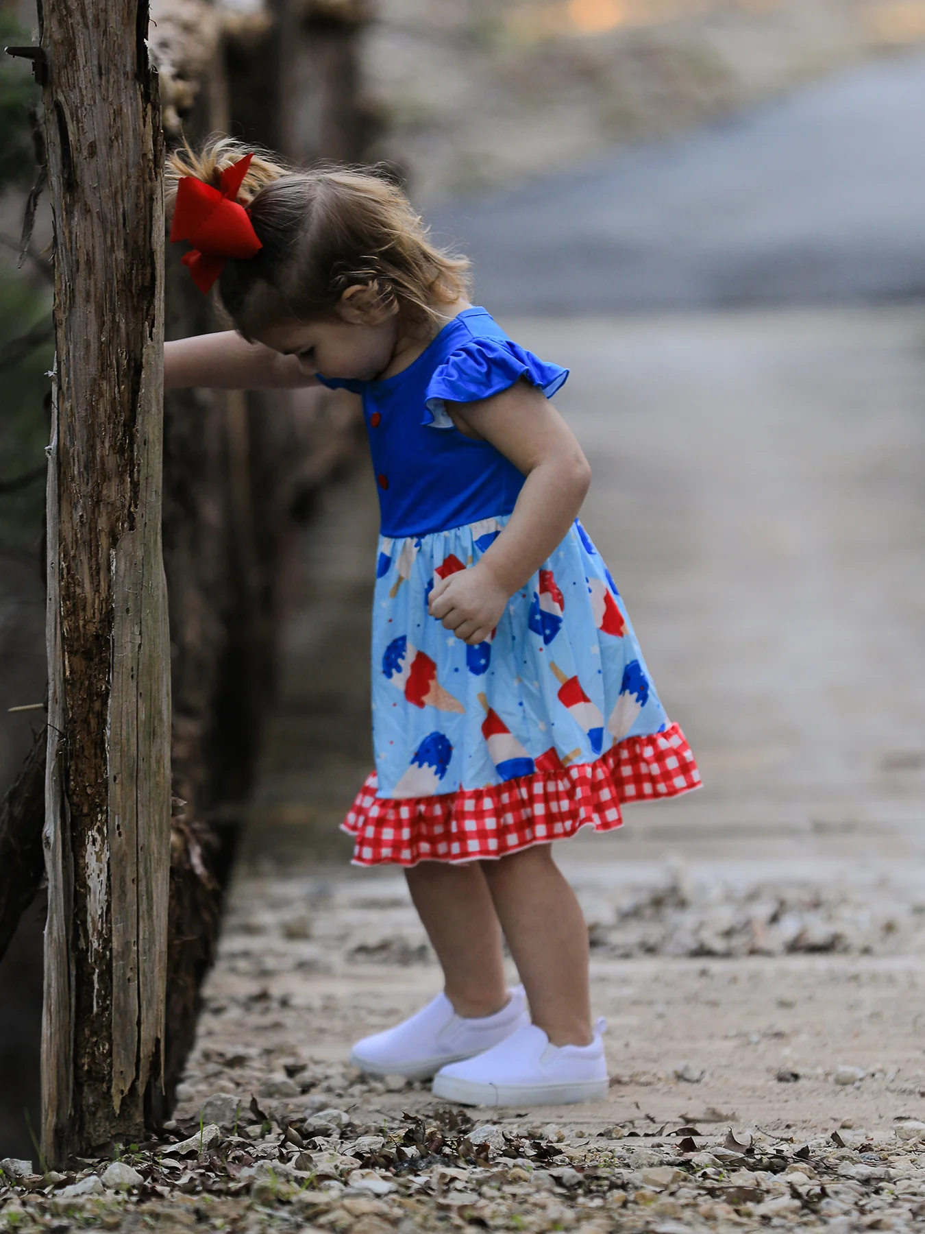 4th of july Ice Cream Print Plaid Girls Ruffle Dress - Image 2