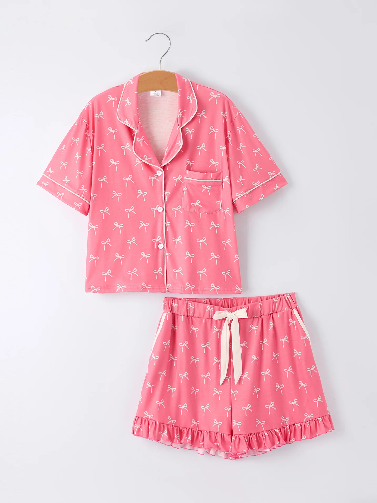 Mommy & Me Bow Print Ruffle Pajama Set - Image 6