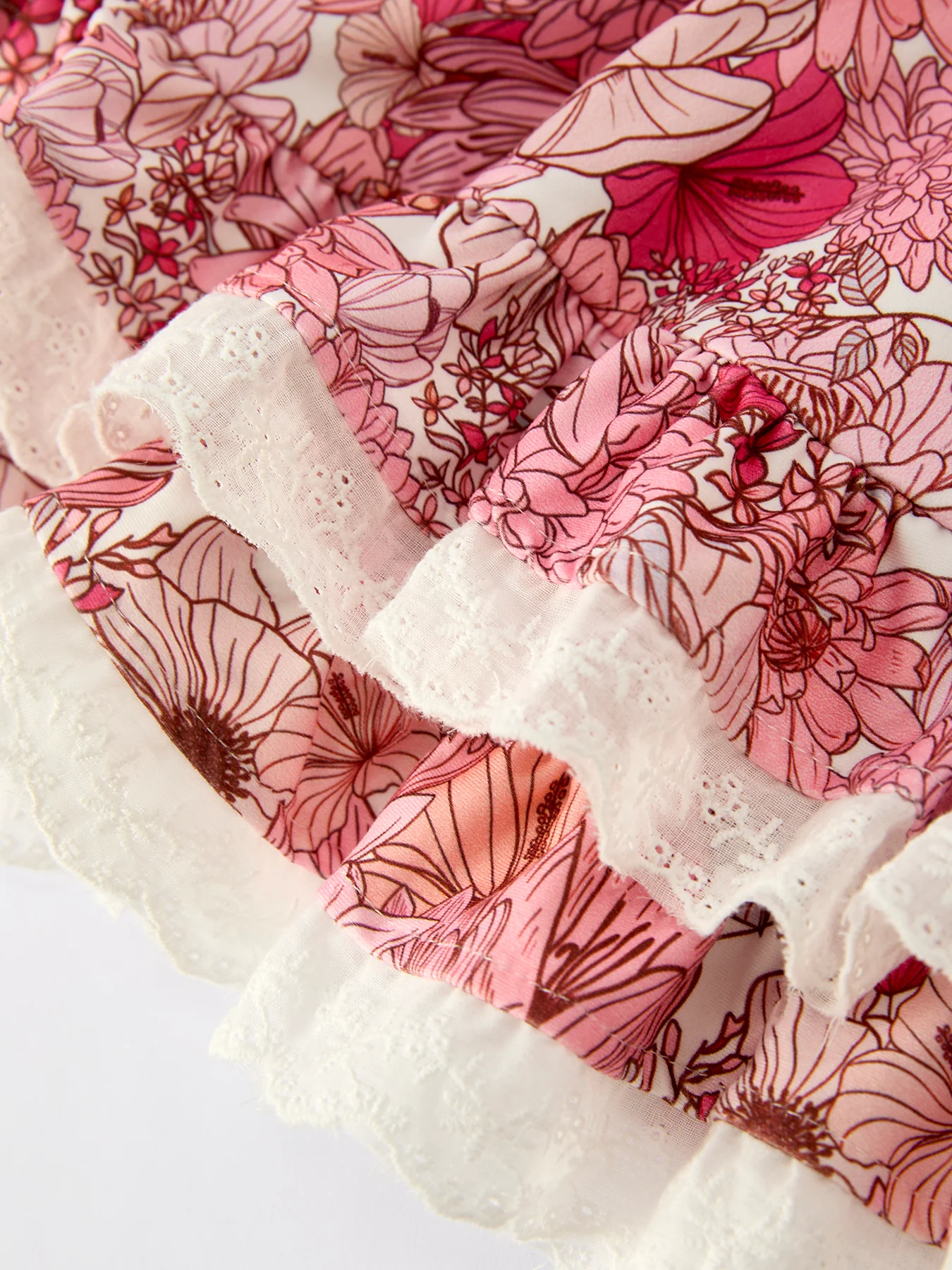 Fall Sweet Floral Pattern Dress with Pockets and Ruffle Hem for Girls - Image 5