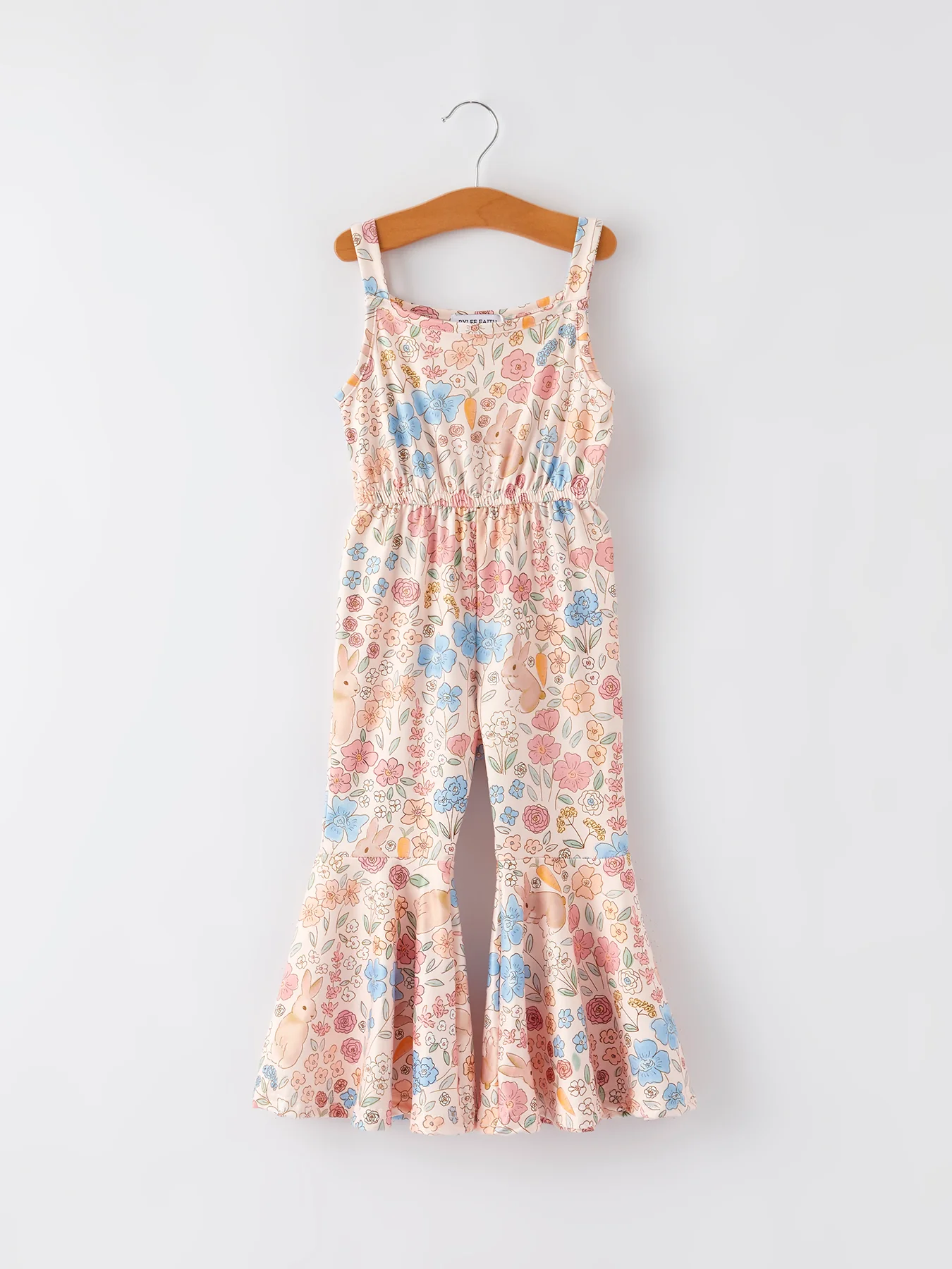 Easter Bunny Floral Print Girls Sling Flared Jumpsuit