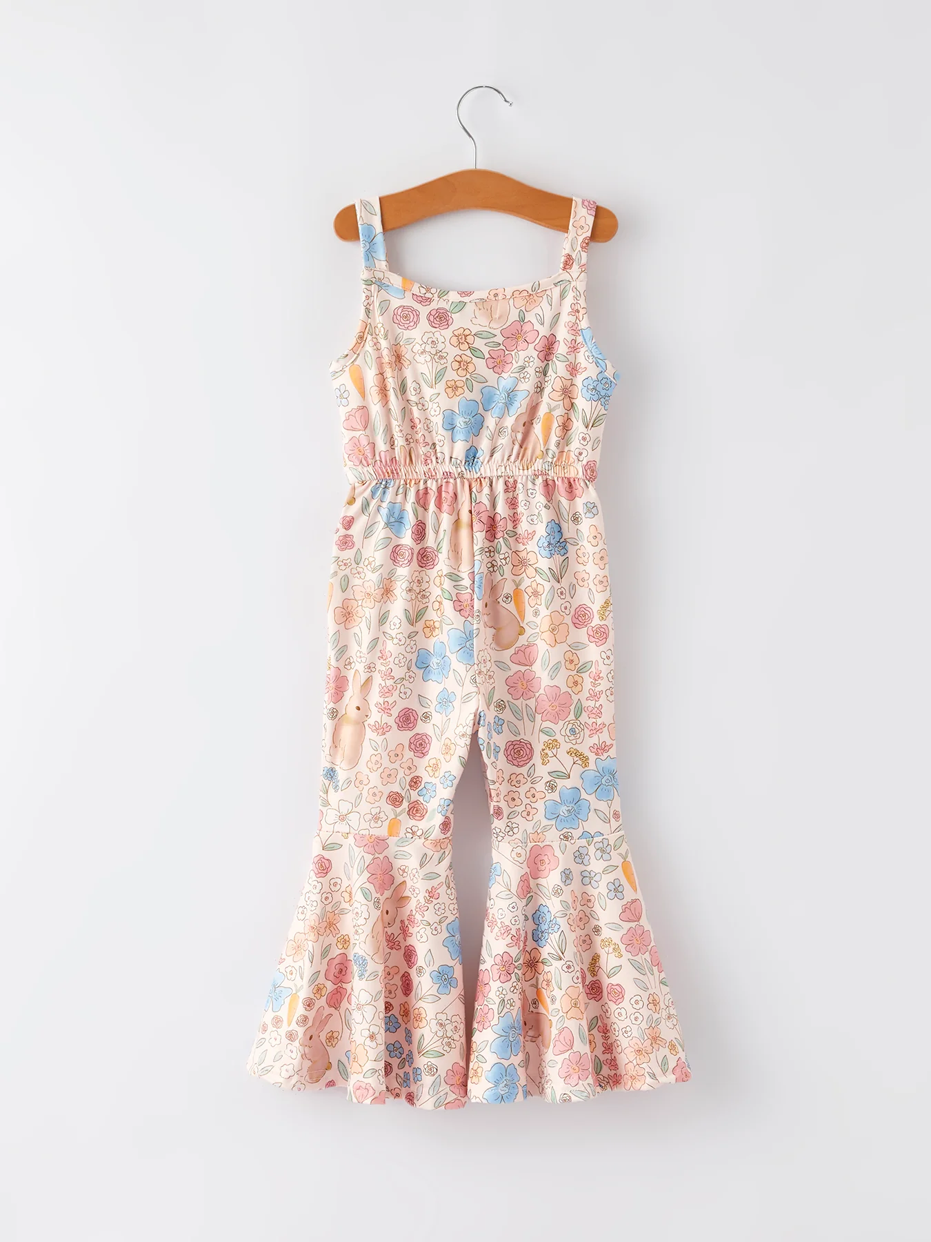Easter Bunny Floral Print Girls Sling Flared Jumpsuit - Image 2