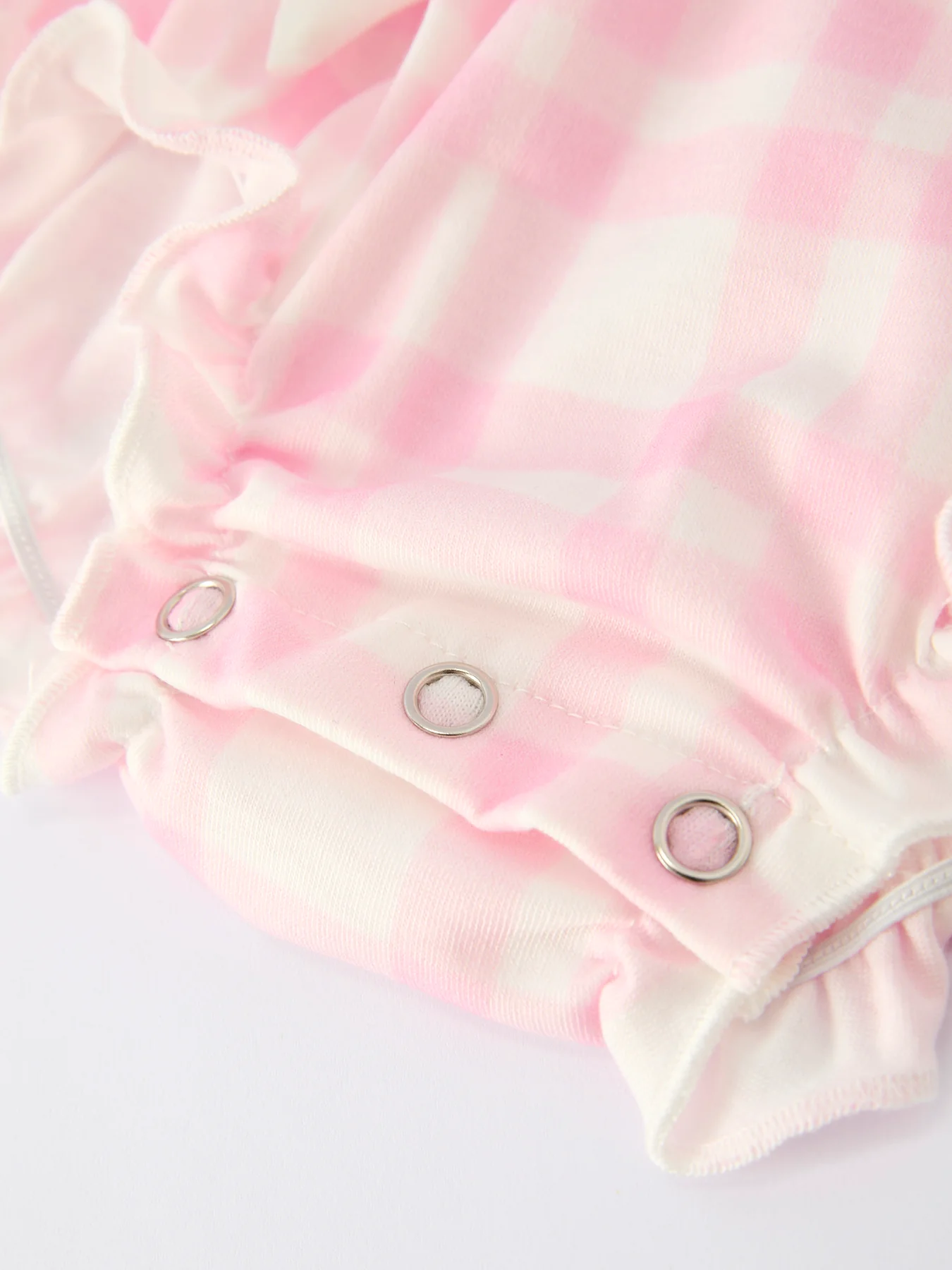Pink Plaid Ruffle Ballet Shoe Embroidery Long Sleeve Romper - Image 5