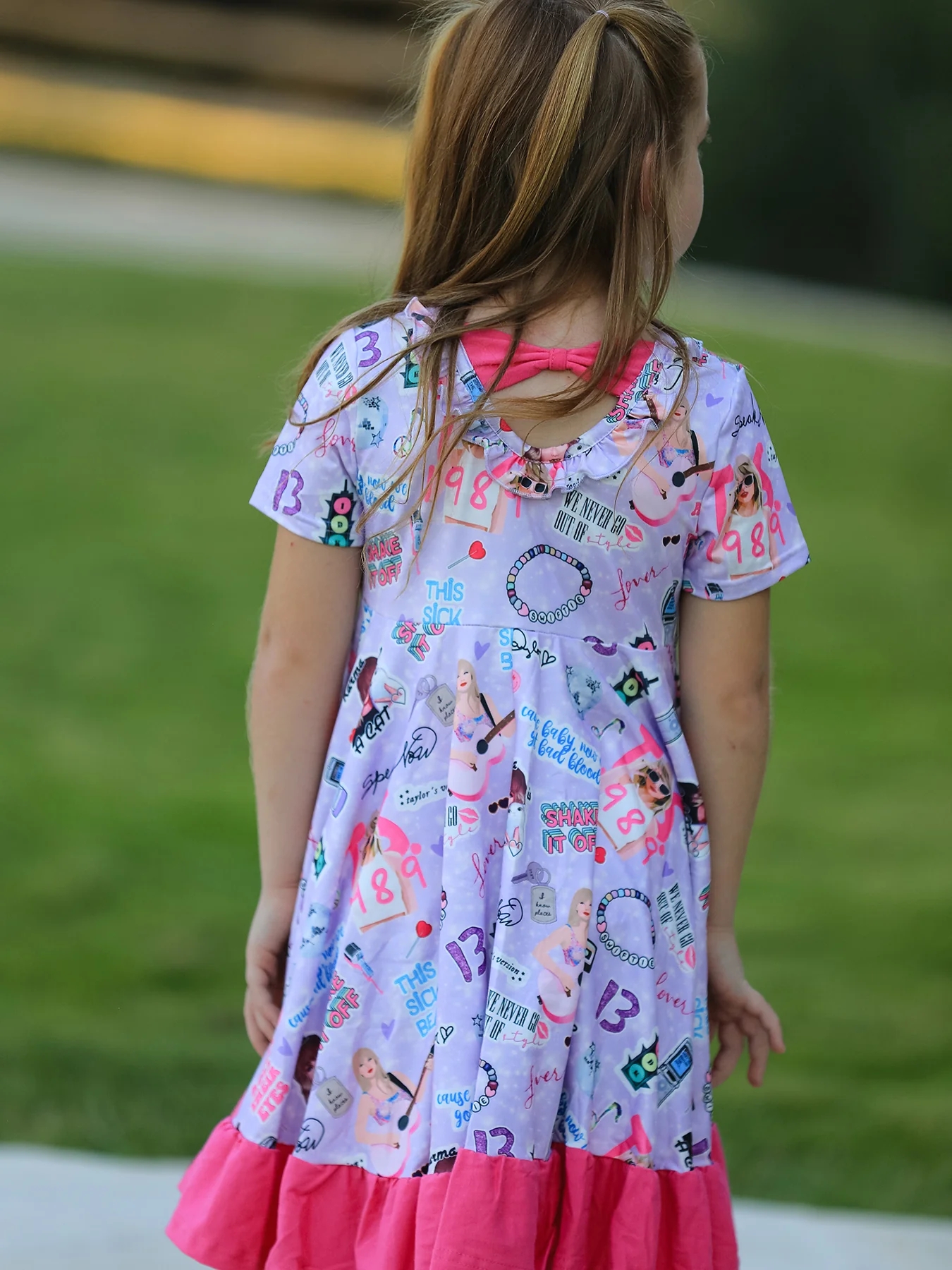 Purple TS Print Ruffle Girls' Short Sleeve  Dress - Image 6