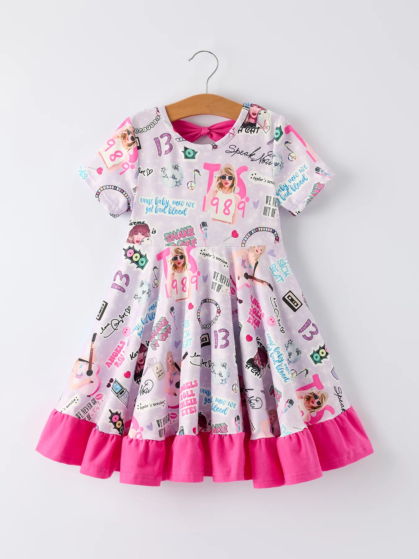 Purple TS Print Ruffle Girls' Short Sleeve  Dress - Image 7
