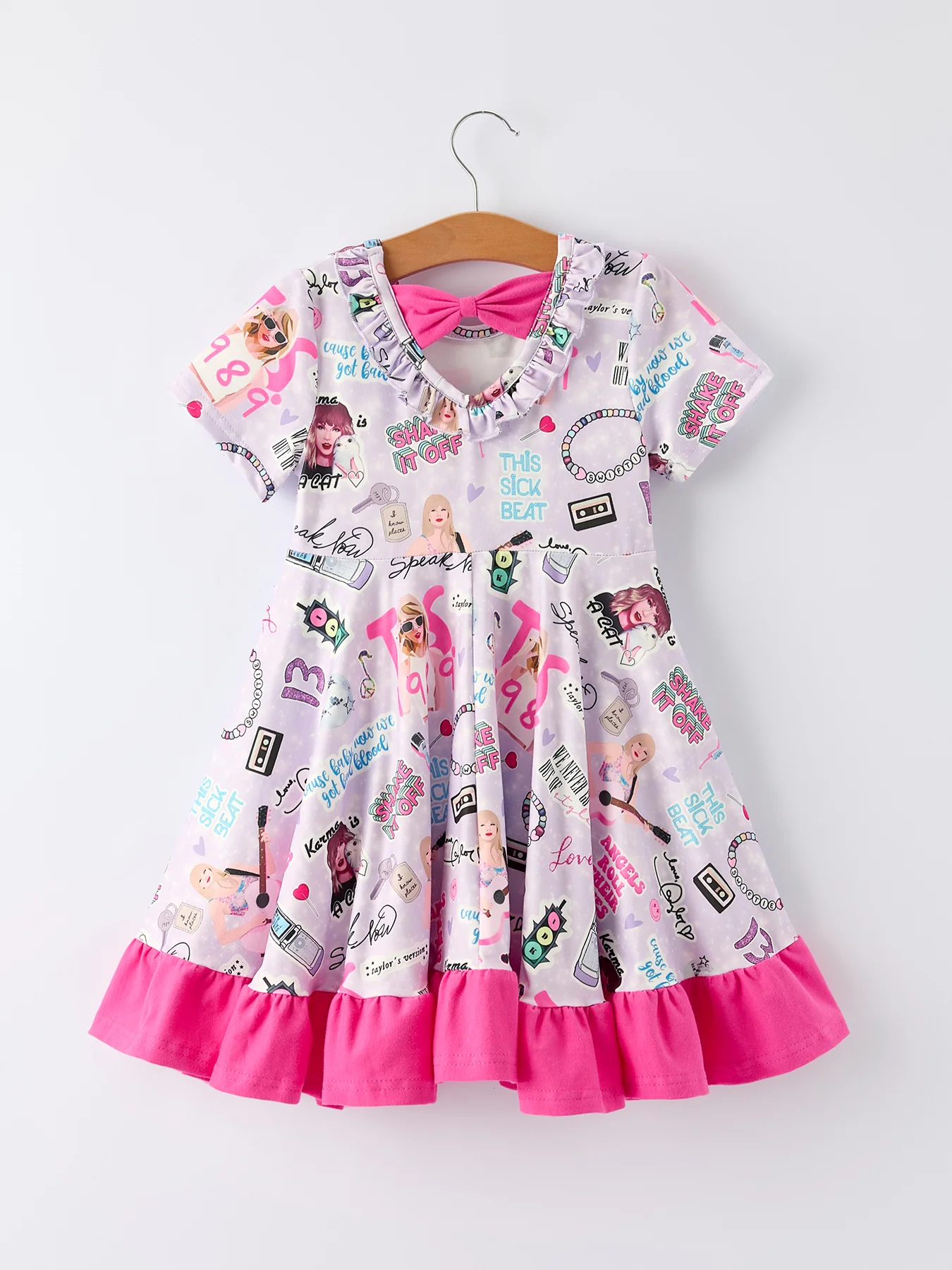 Purple TS Print Ruffle Girls' Short Sleeve  Dress - Image 8