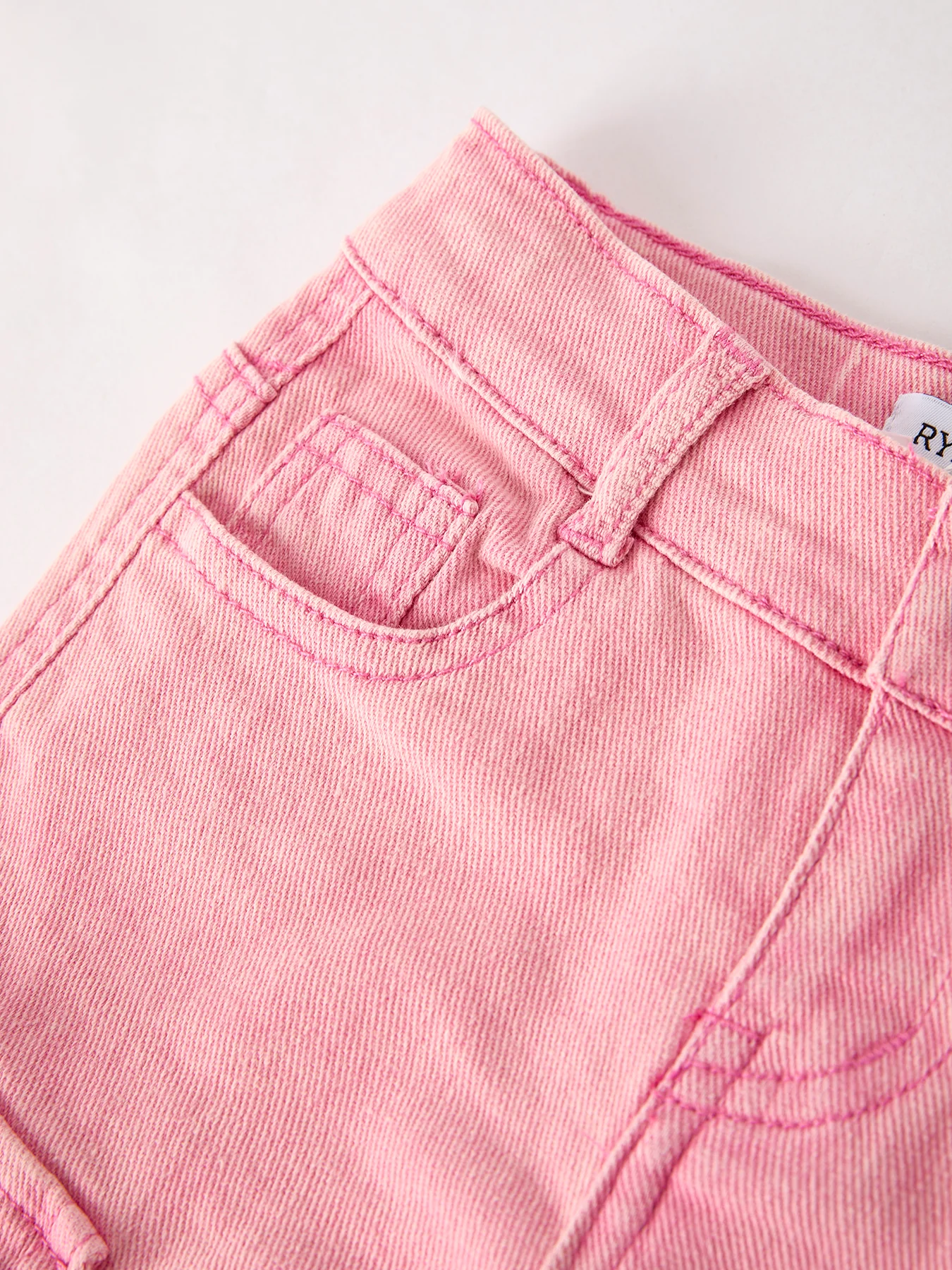 Pink Wide-Leg Denim Pants With Pockets - Image 3