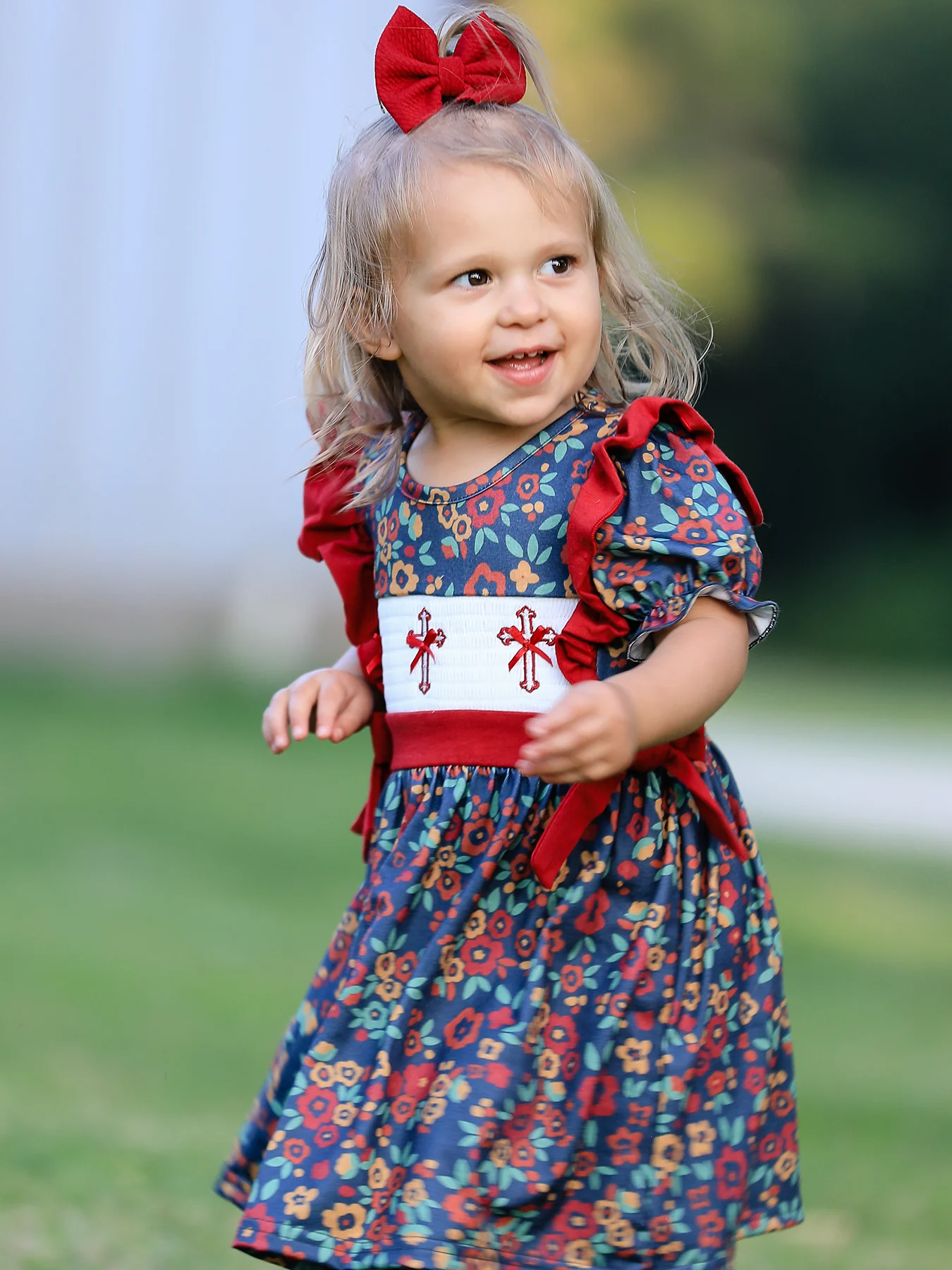 Vintage Floral Smocked Church Christ Bishop Christening Girl Dress - Image 5