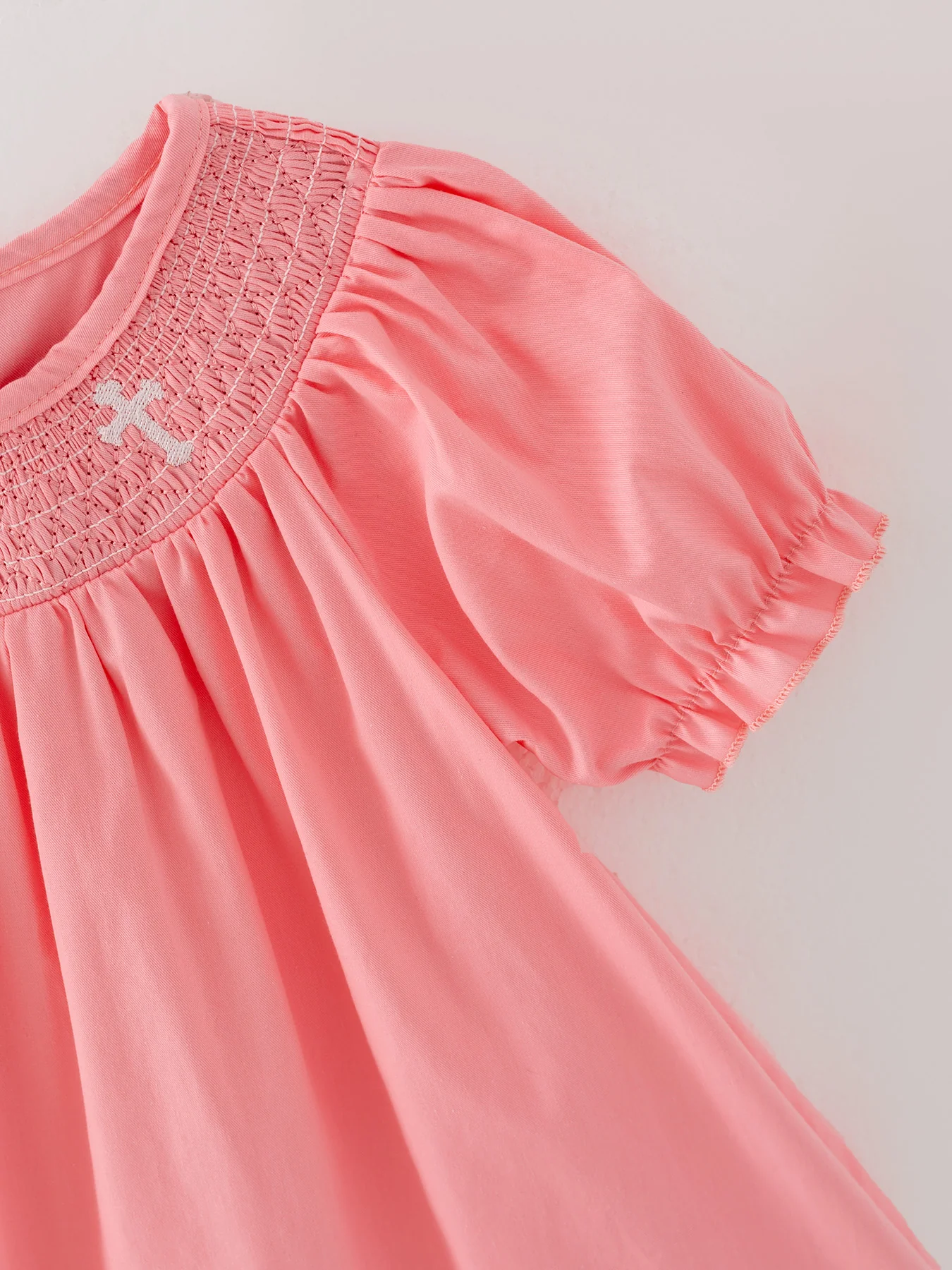 CORAL Smocked Church Christ Bishop Christening Dress - Image 4