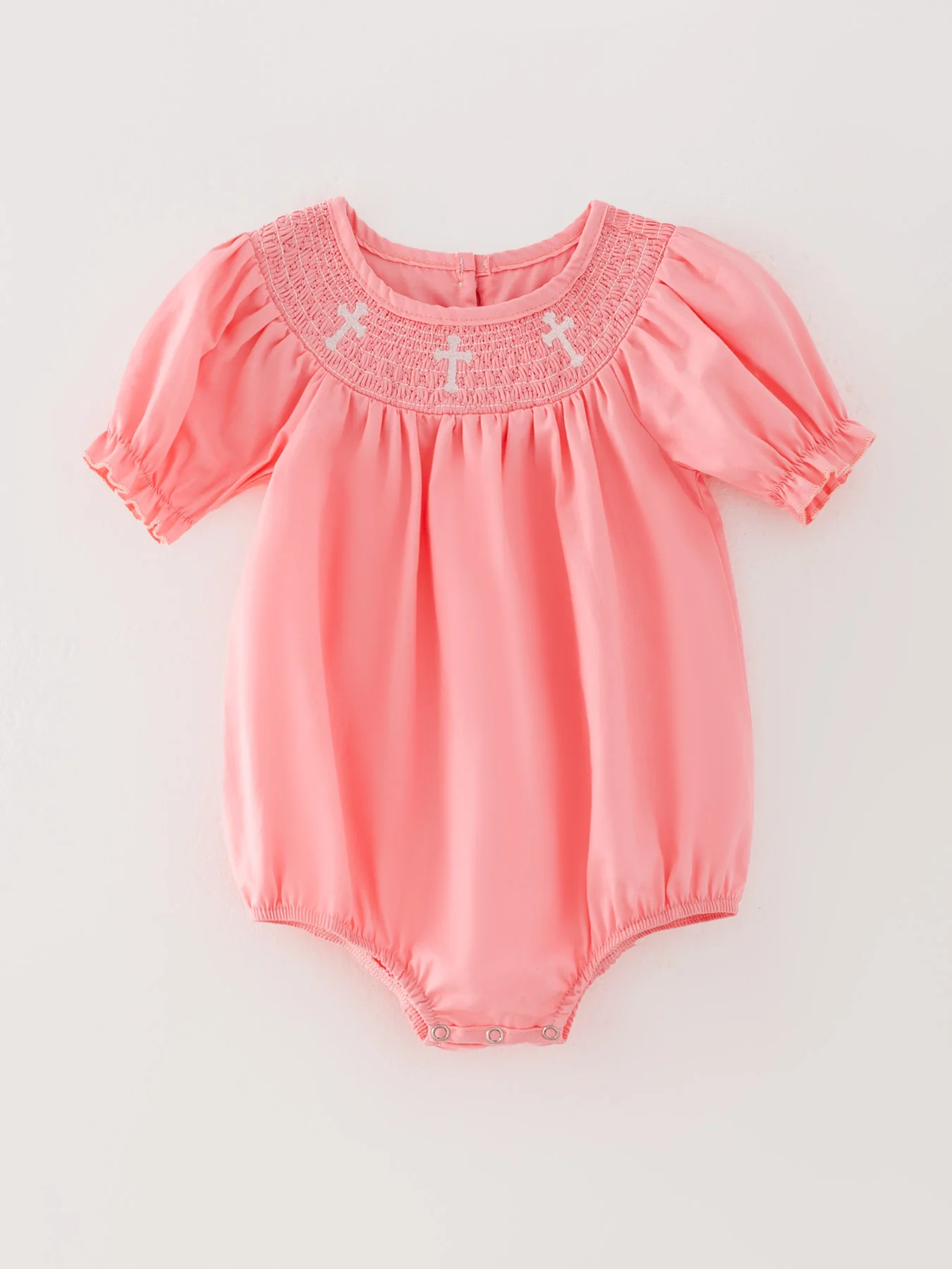 CORAL Smocked Church Christ Bishop Christening Girls Romper - Image 4