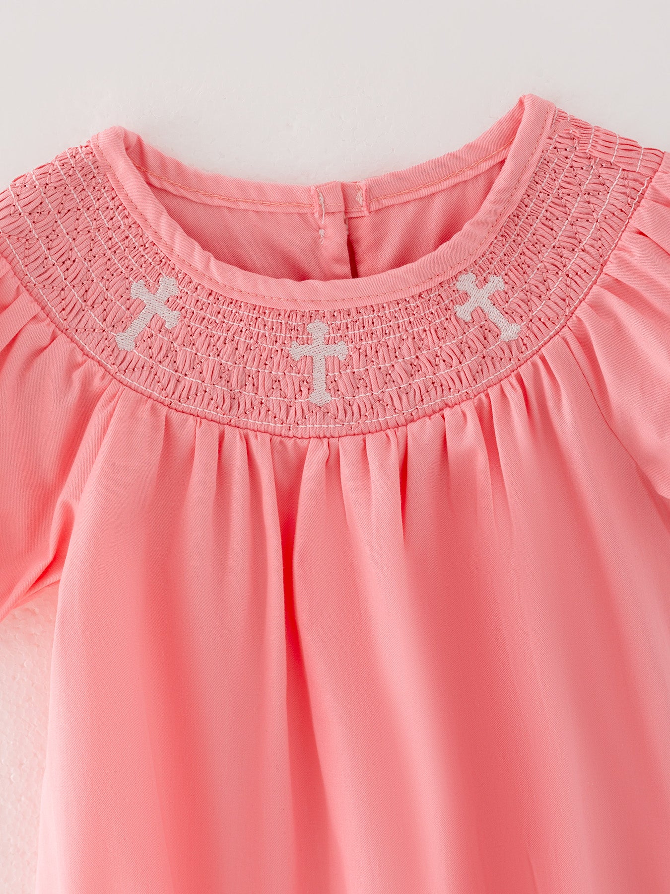 CORAL Smocked Church Christ Bishop Christening Girls Romper - Image 5