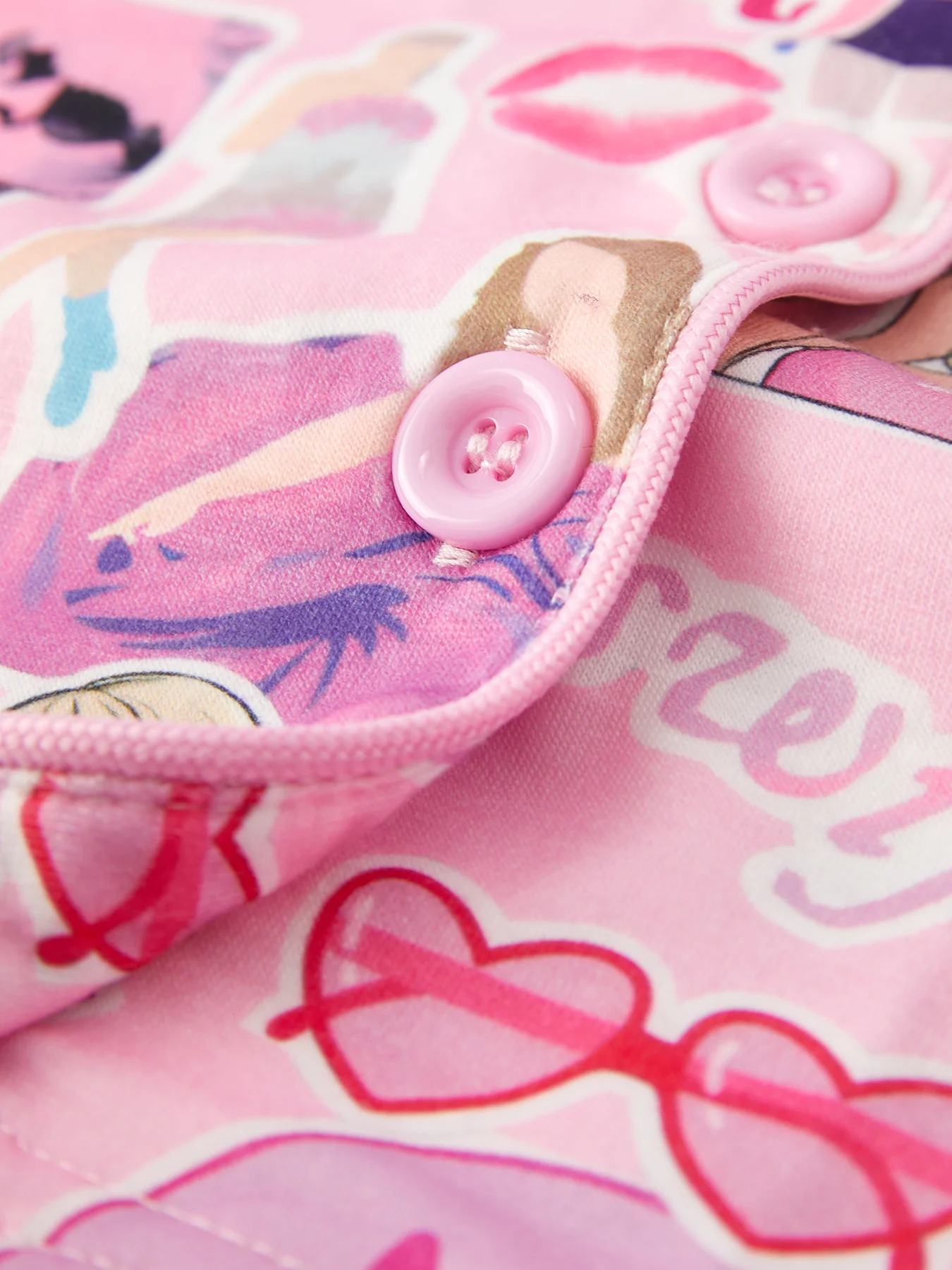 Pink TS Lapel Button Short Sleeve Shorts Pajama Set - Image 8