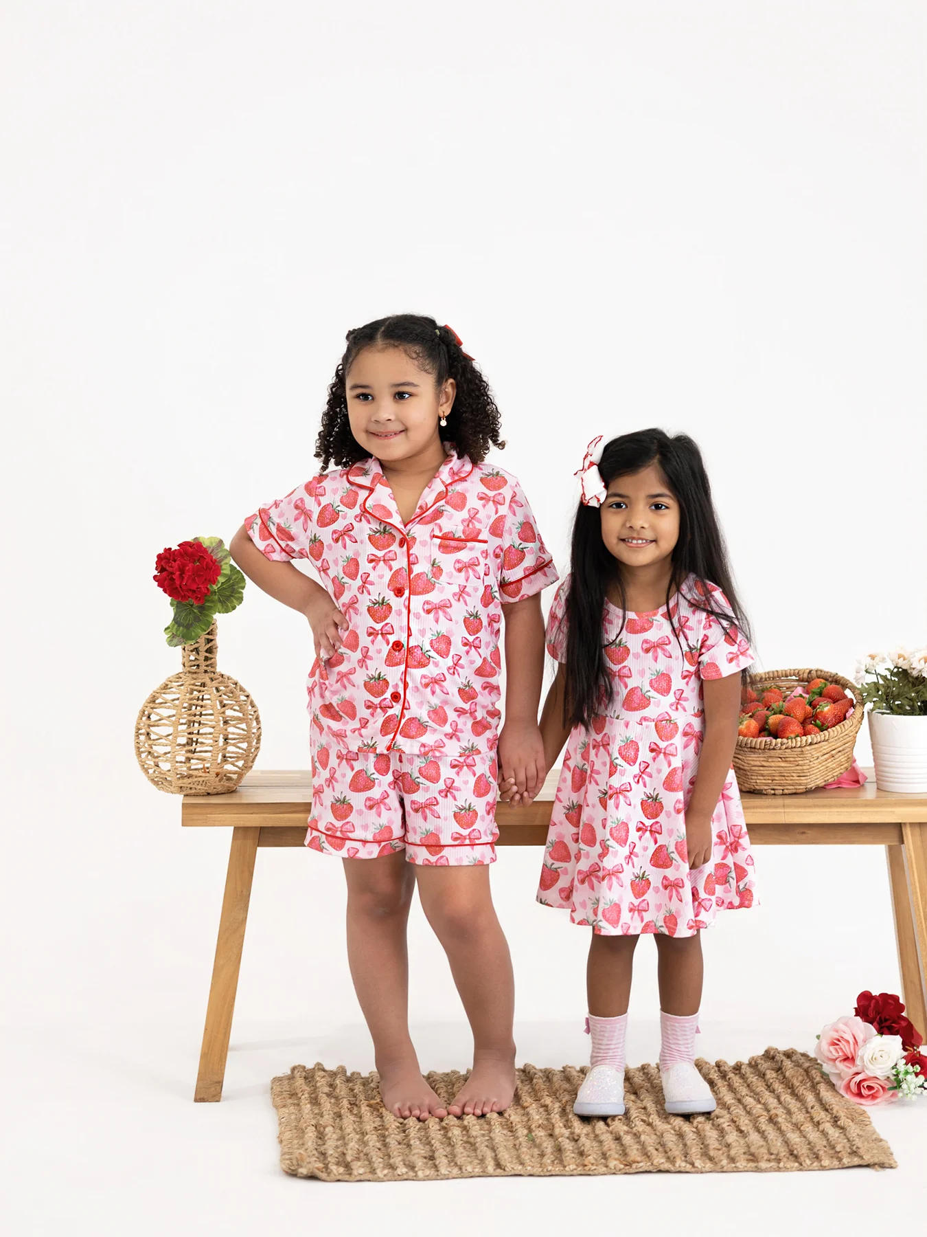 Spring Strawberry Bow Short Sleeve Shorts Pajama Set - Image 7