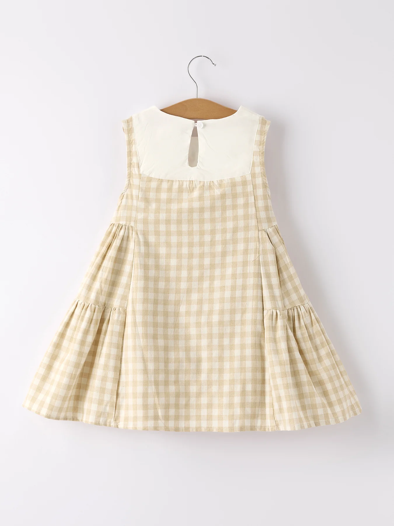 Apricot Plaid Embroidered Bunny Sleeveless Dress - Image 2