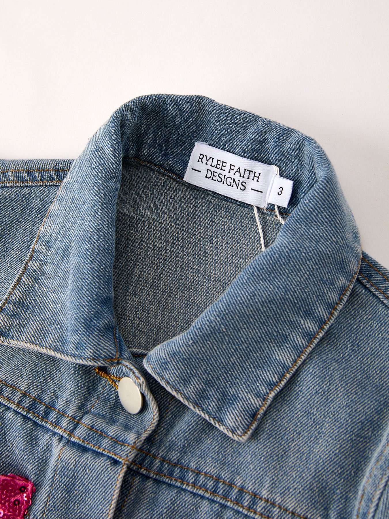 Girls Autumn Denim Sequined Jacket Top - Image 3