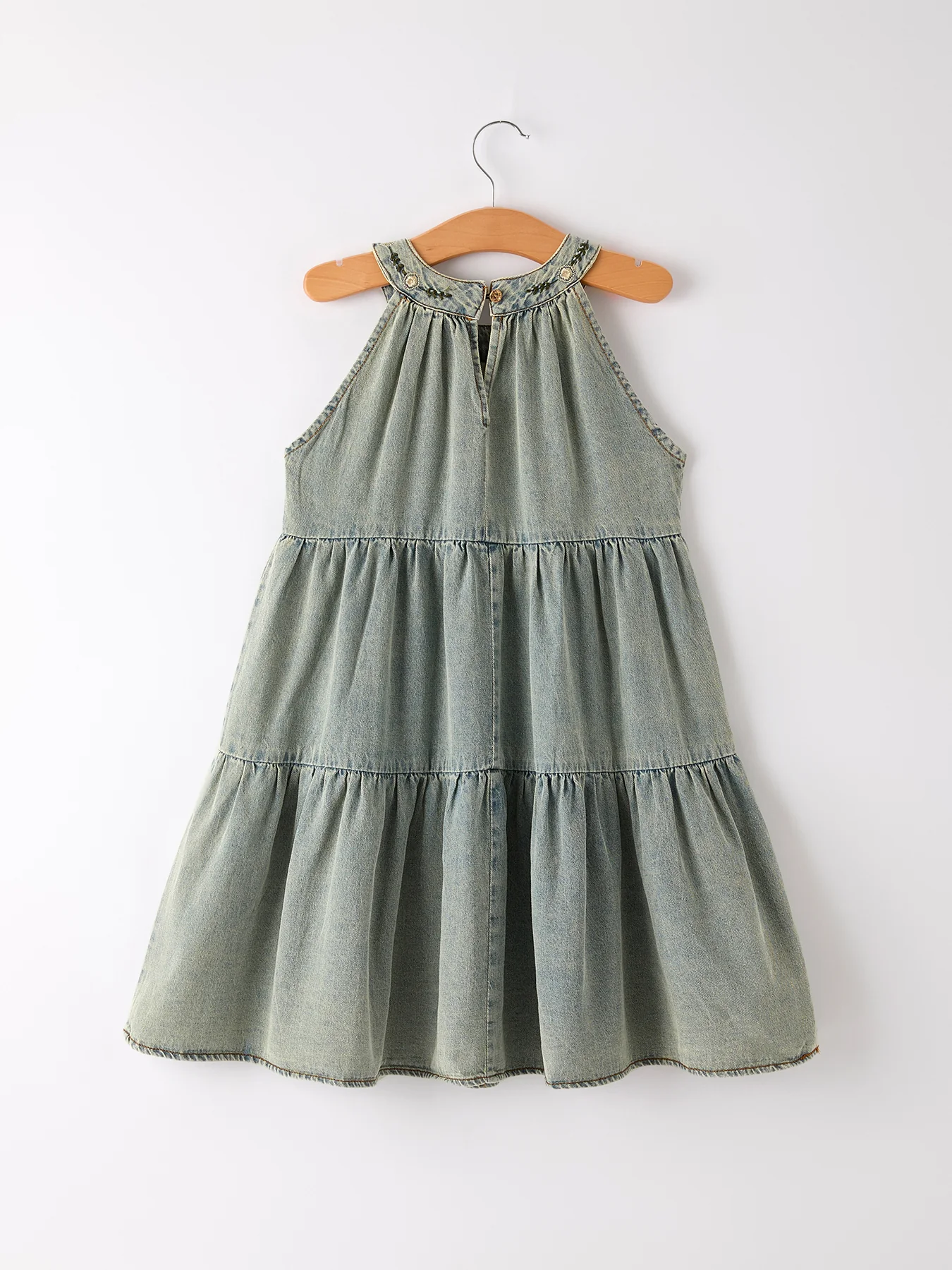 Summer Girls Embroidered Denim Sleeveless Dress - Image 2