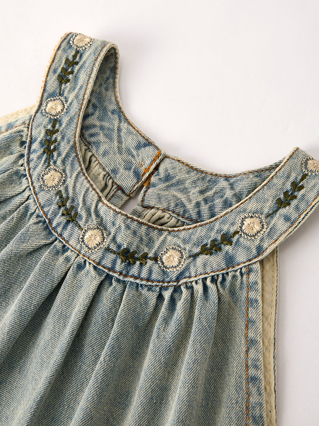Summer Girls Embroidered Denim Sleeveless Dress - Image 3