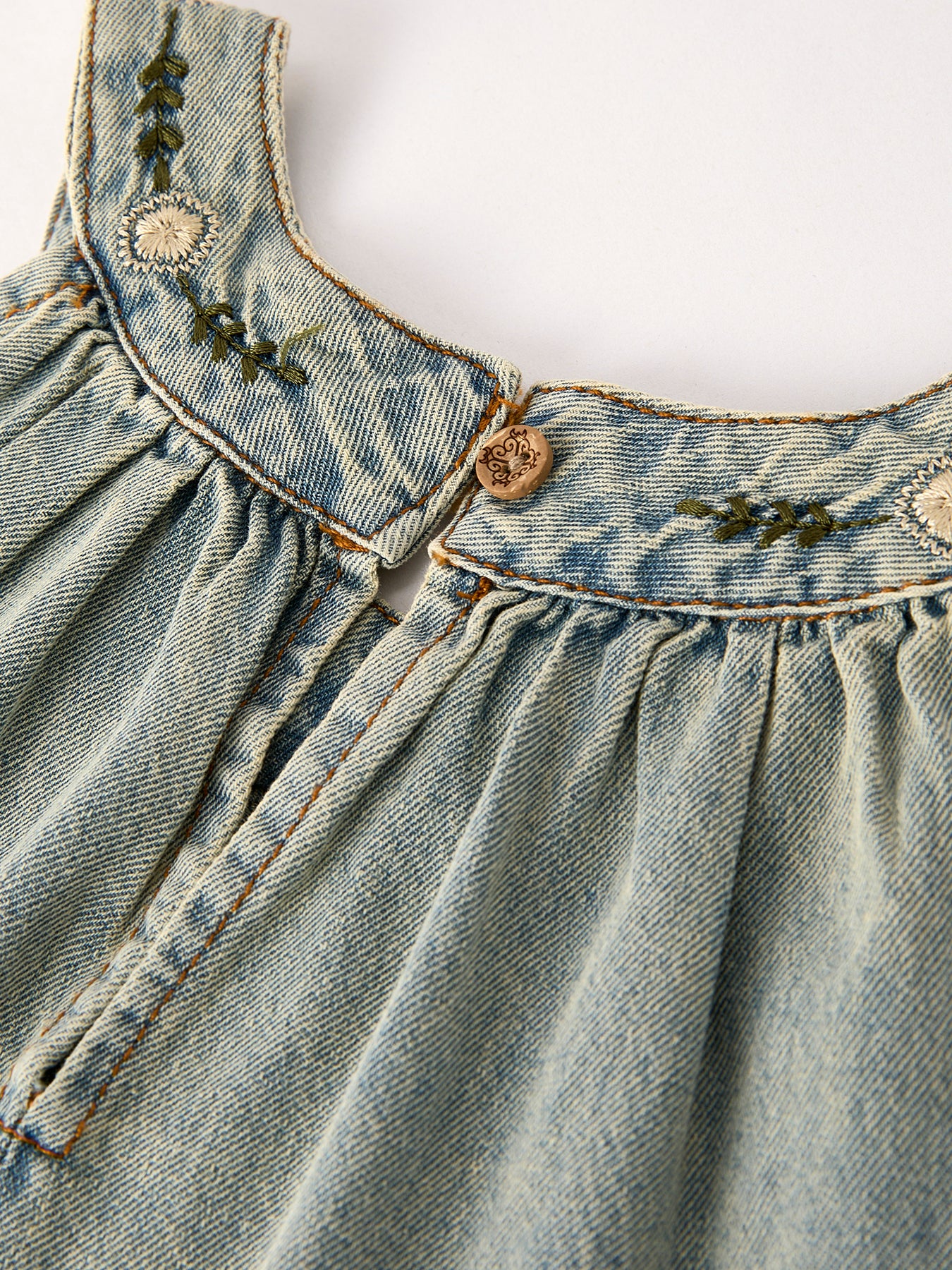 Summer Girls Embroidered Denim Sleeveless Dress - Image 4