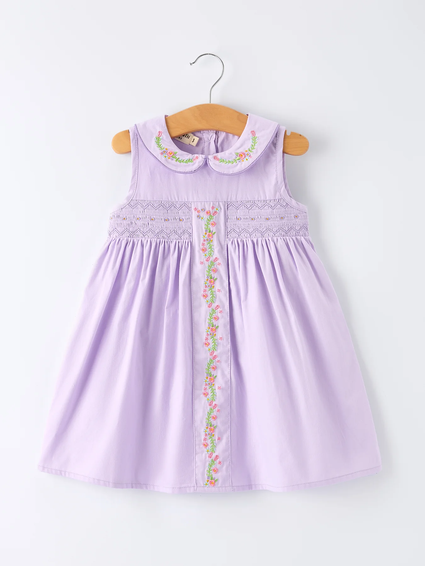 Floral Embroidered Girl Dress with Lavender Peter Pan Collar