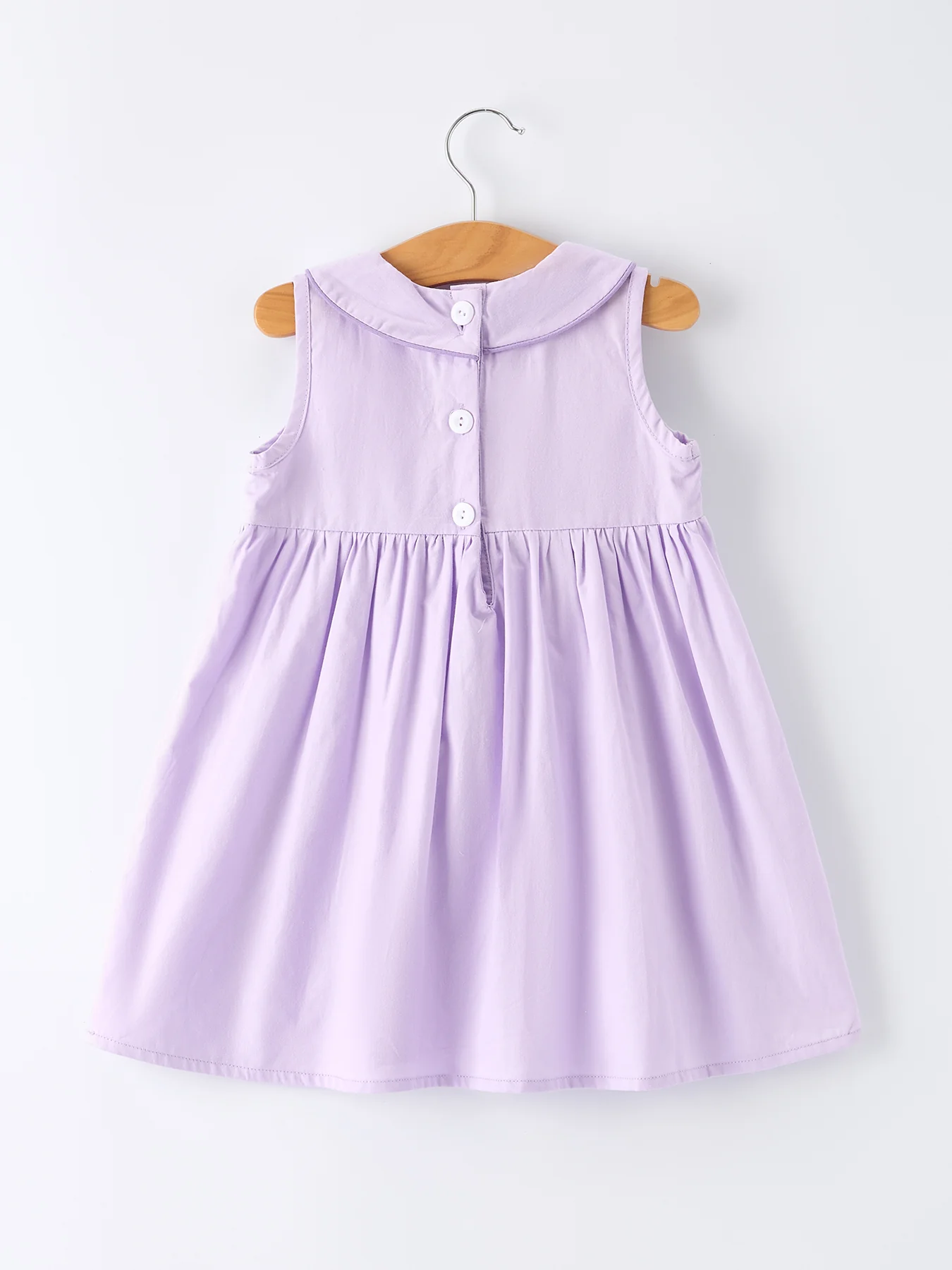 Floral Embroidered Girl Dress with Lavender Peter Pan Collar - Image 2