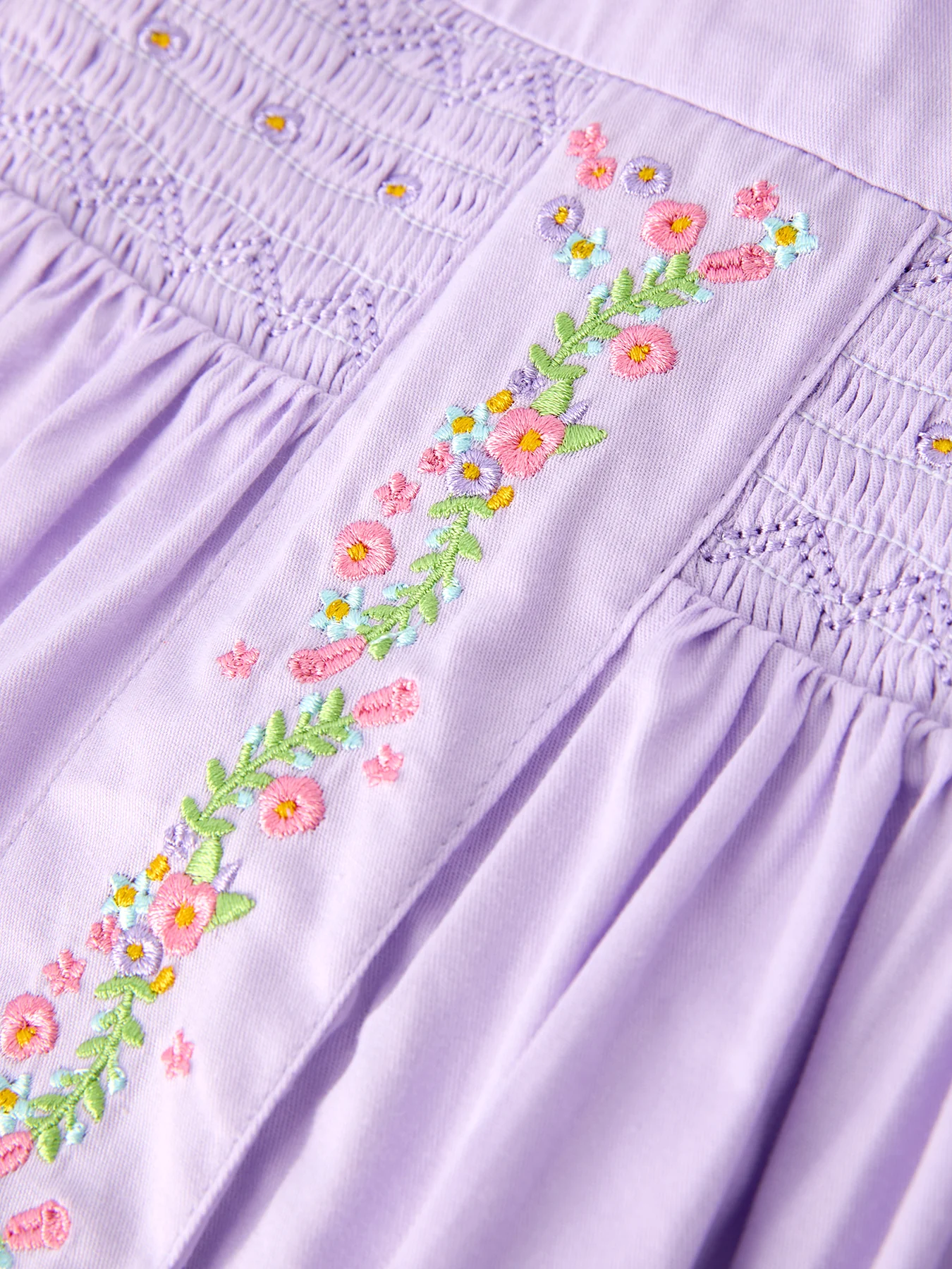 Floral Embroidered Girl Dress with Lavender Peter Pan Collar - Image 4