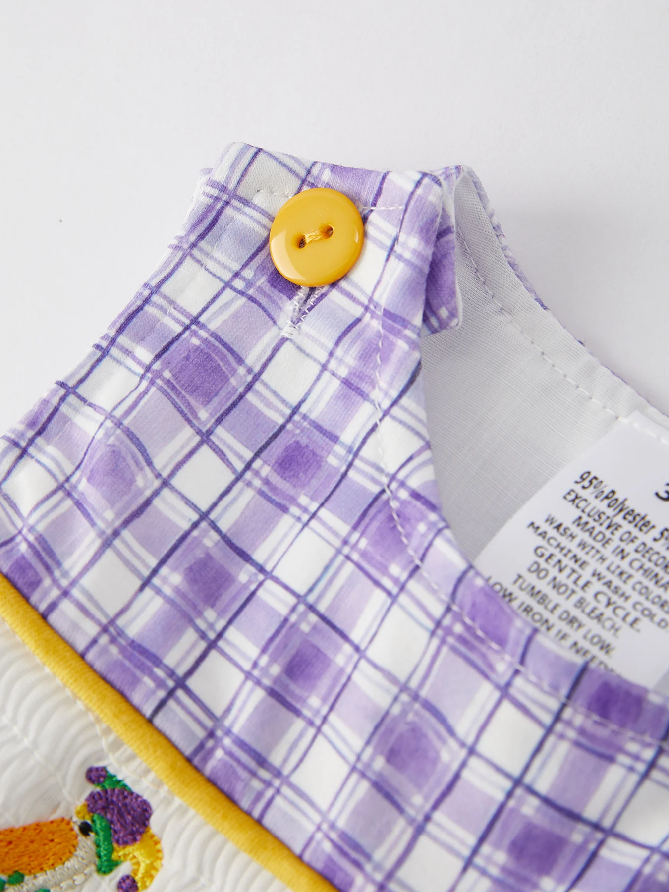 madi-GRAS Purple Plaid Animal Smock Embroidery Boys' Romper - Image 3