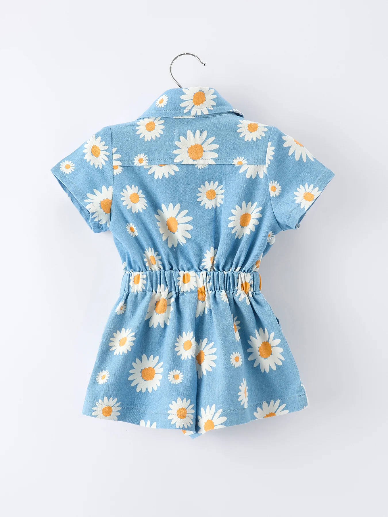 Spring Daisy Print Girls Blue Denim Jumpsuit - Image 2