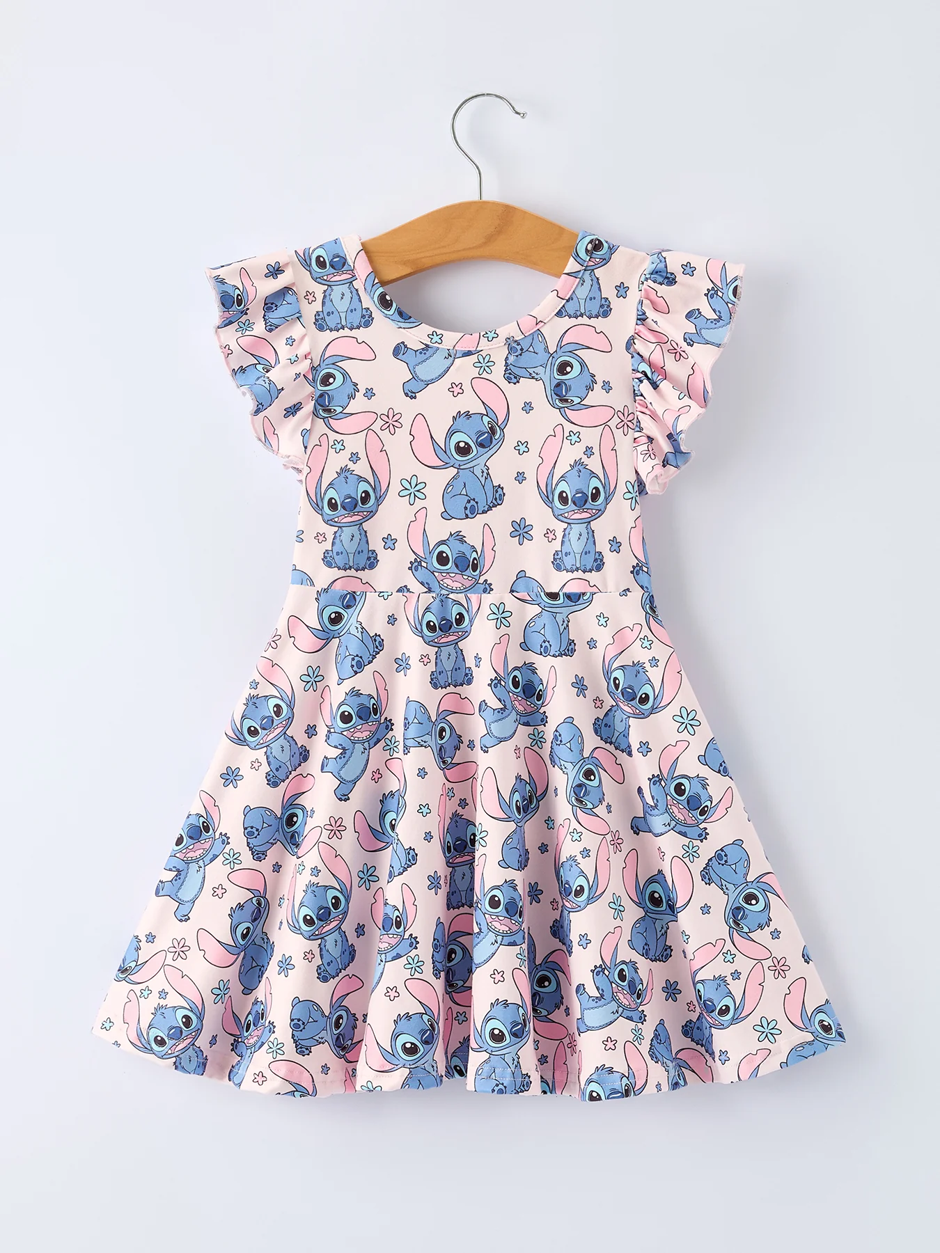 Pink Character Print Flutter Sleeve Girls Dress - Image 2