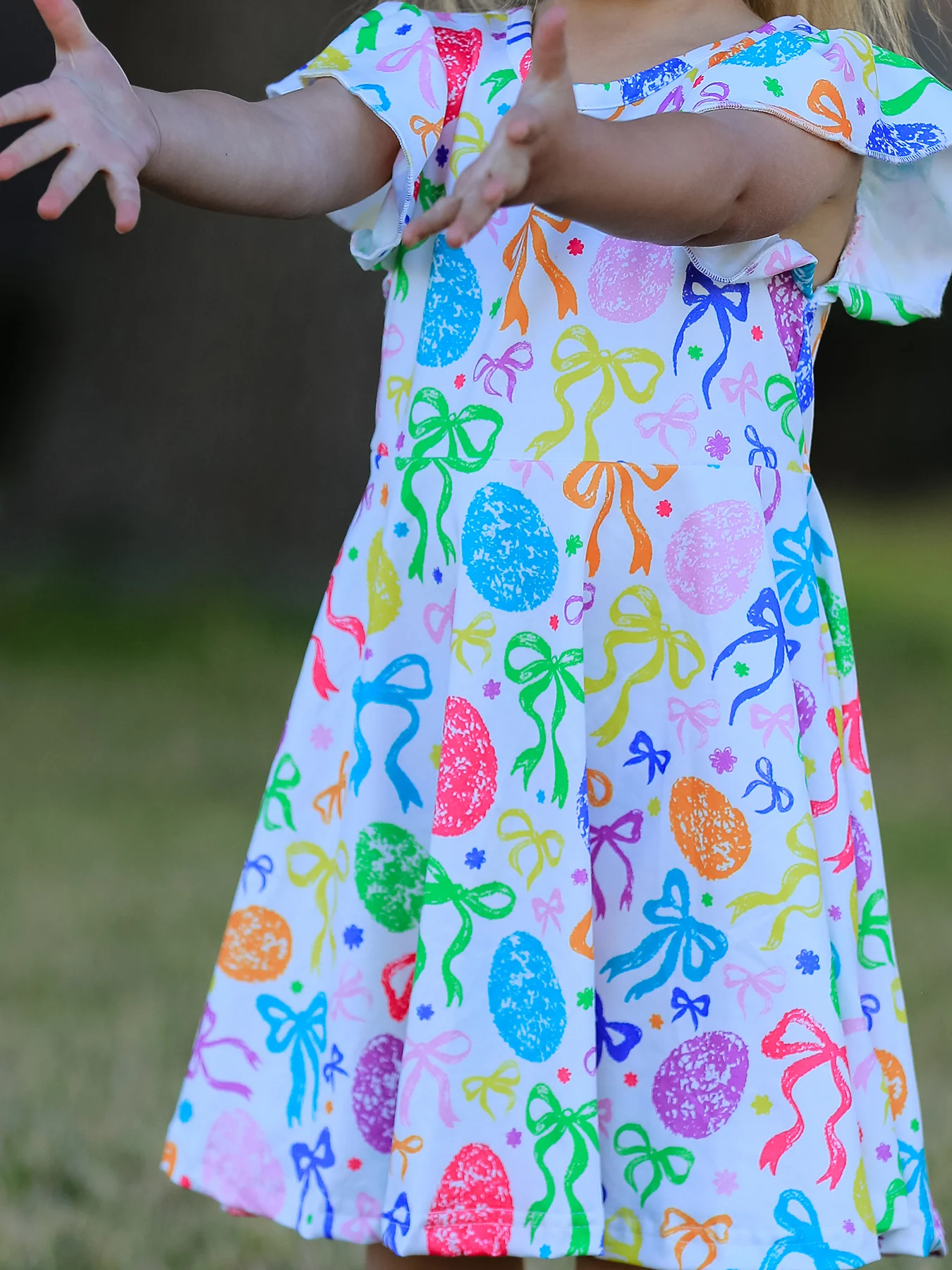 Rainbow Easter Egg Bow Girls Dress - Image 3