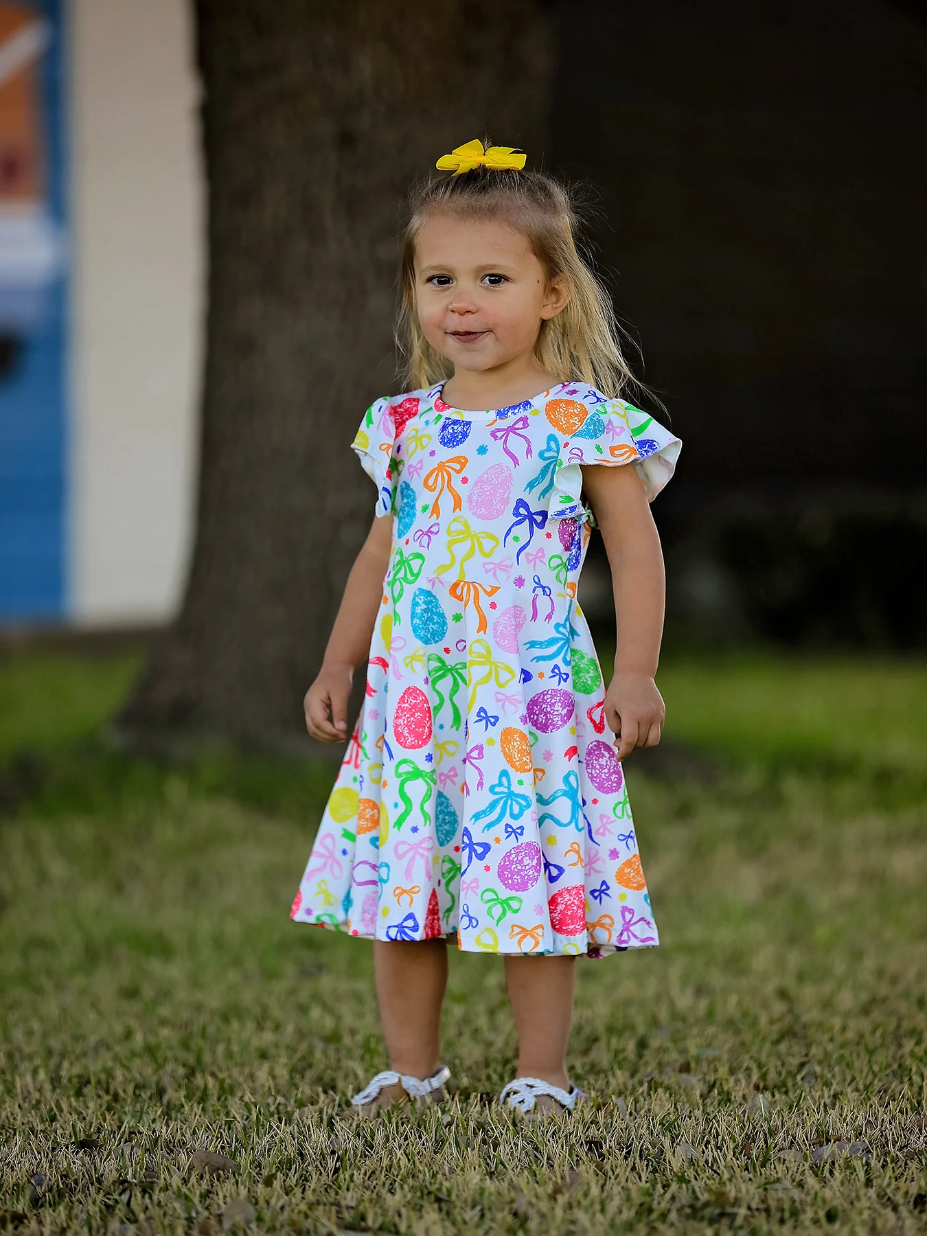 Rainbow Easter Egg Bow Girls Dress - Image 4