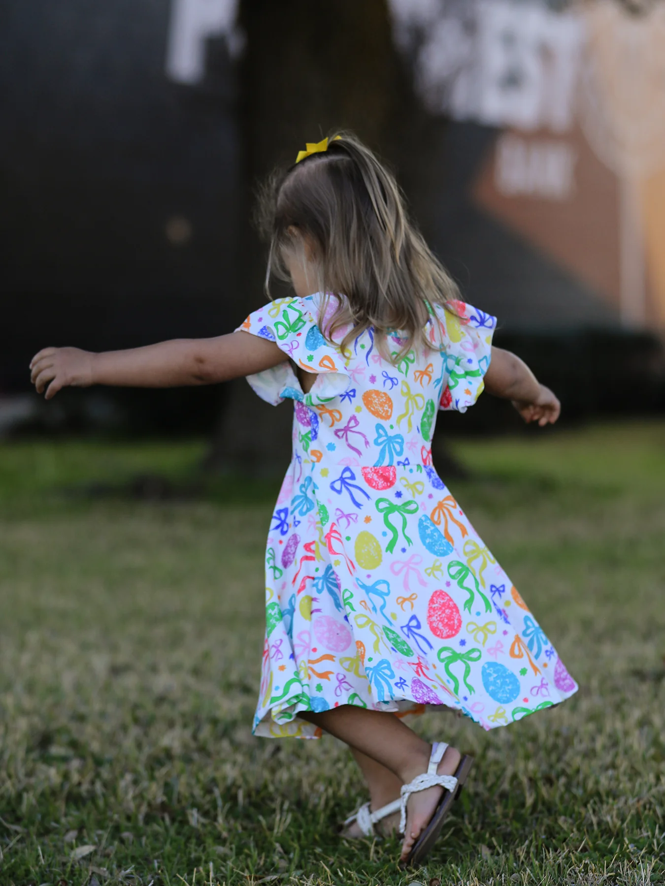 Rainbow Easter Egg Bow Girls Dress - Image 5