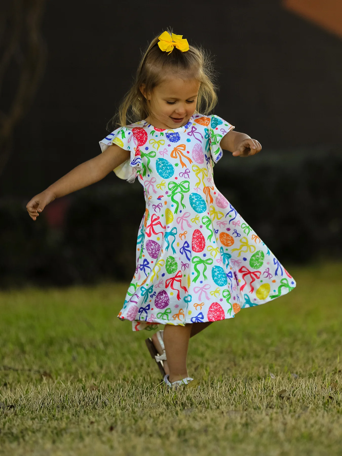 Rainbow Easter Egg Bow Girls Dress - Image 6