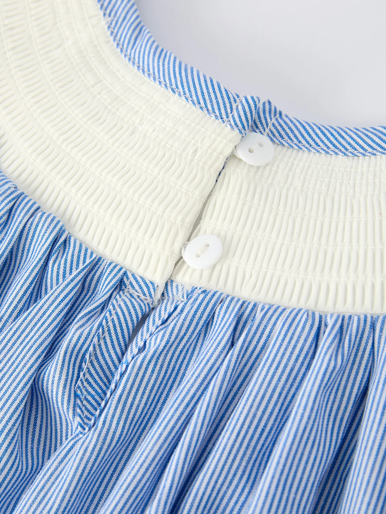 Girls Dress – Blue Striped Smocked Outfit with Short Sleeves - Image 5