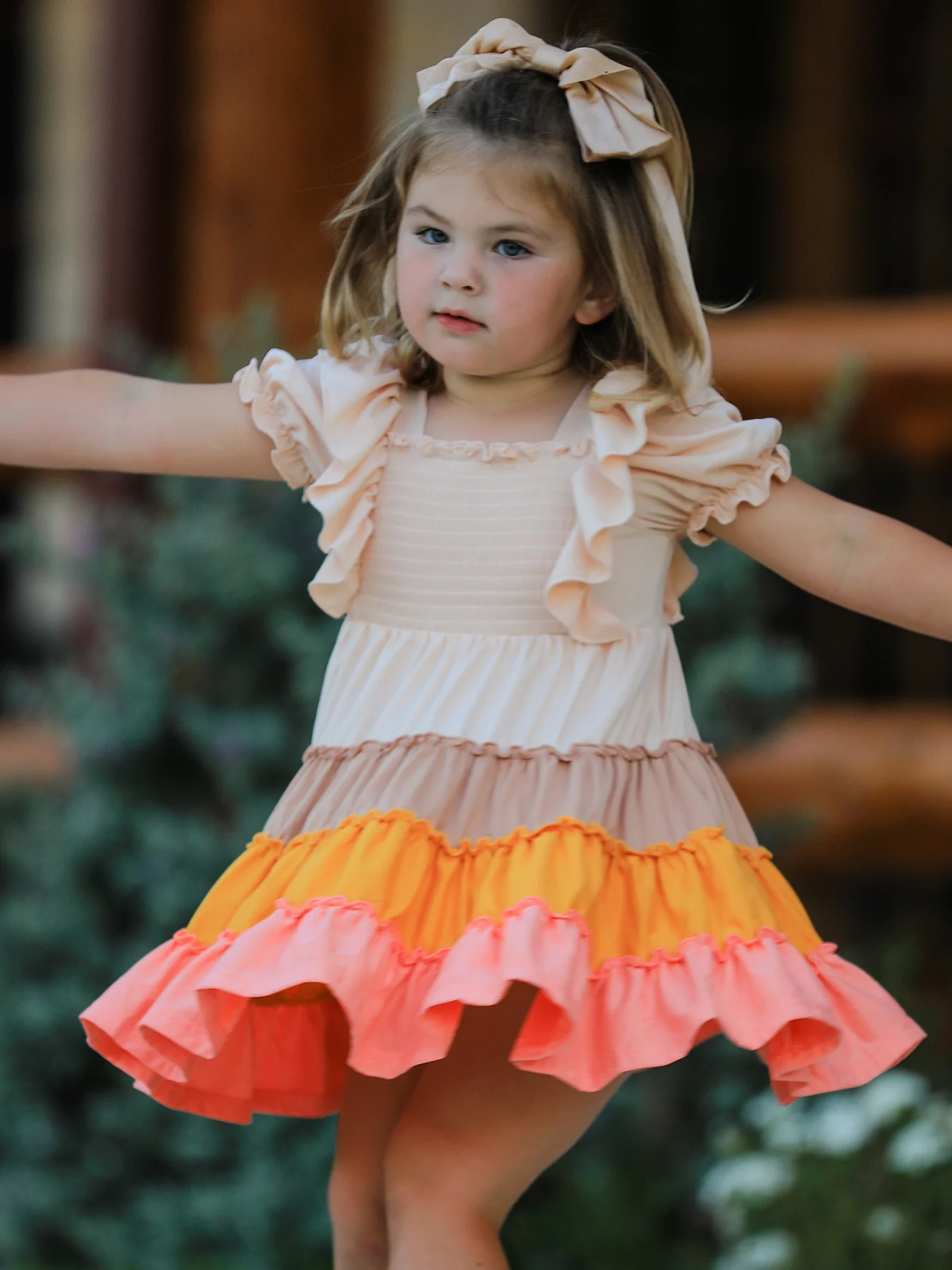 Fall Bohemian Style Toddler Girl Dress with Ruffles - Image 4