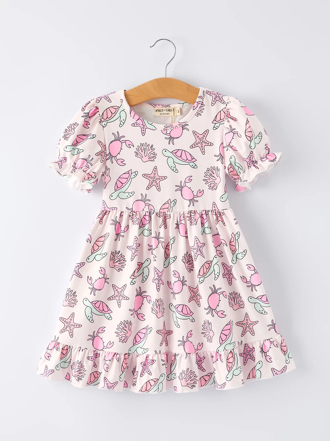Ocean Print Girl Ruffle Dress