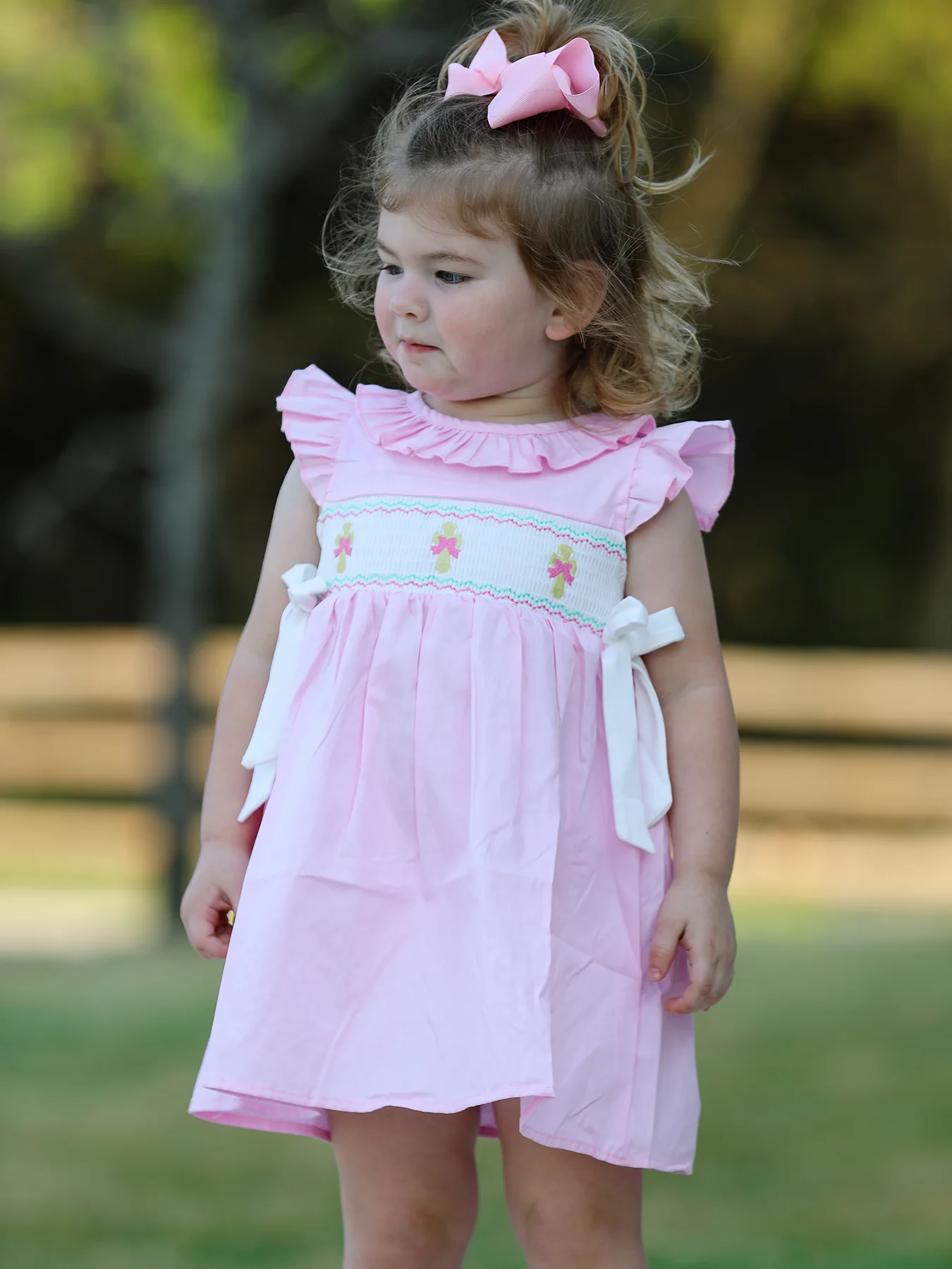 Pink Smocked Church Christ Bishop Christening Dress - Image 3