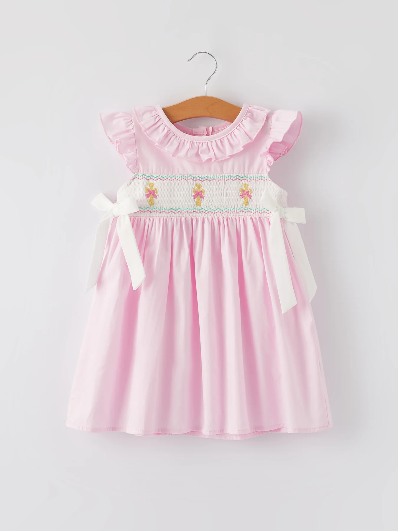 Pink Smocked Church Christ Bishop Christening Dress - Image 5