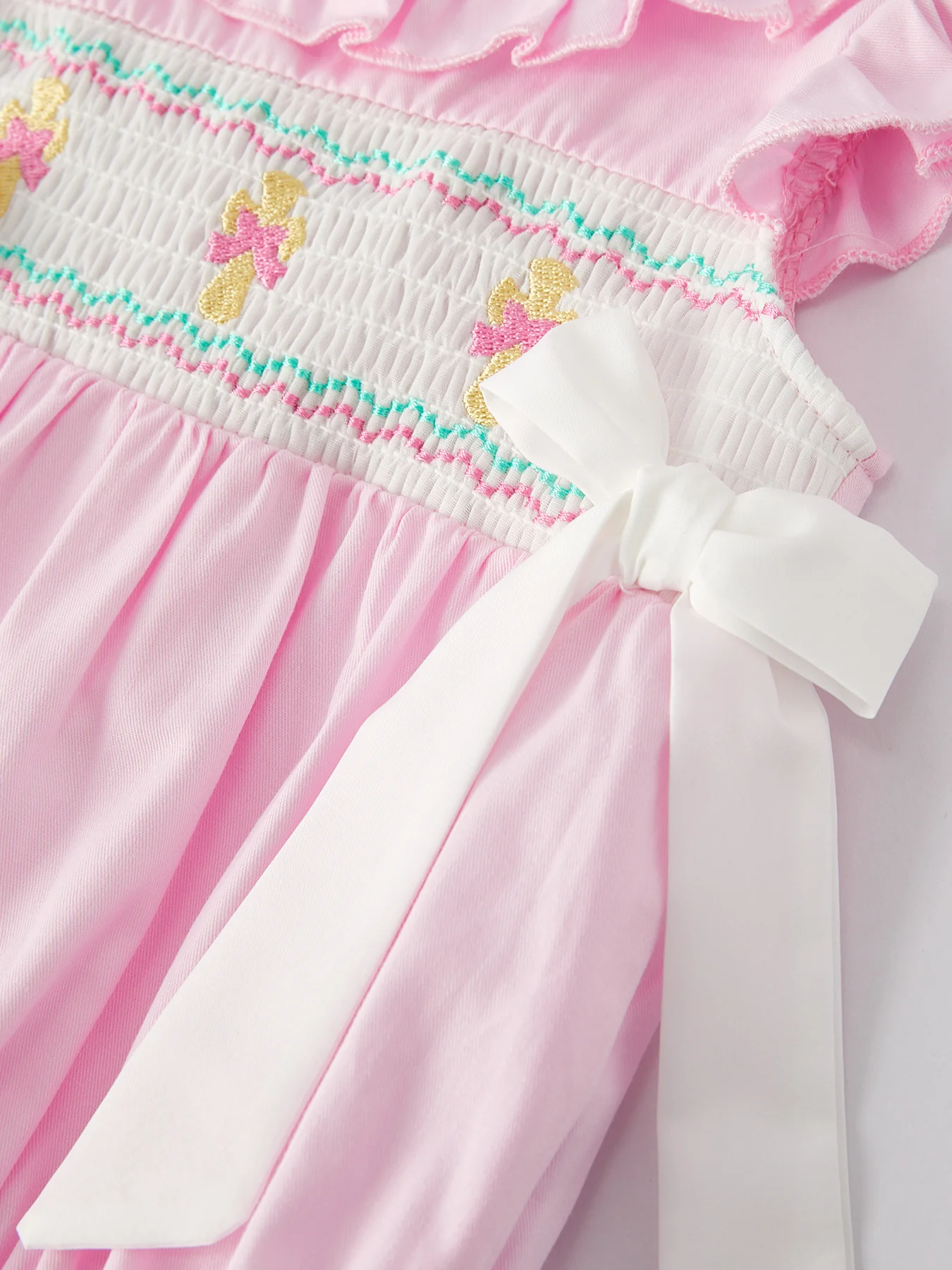 Pink Smocked Church Christ Bishop Christening Romper - Image 7