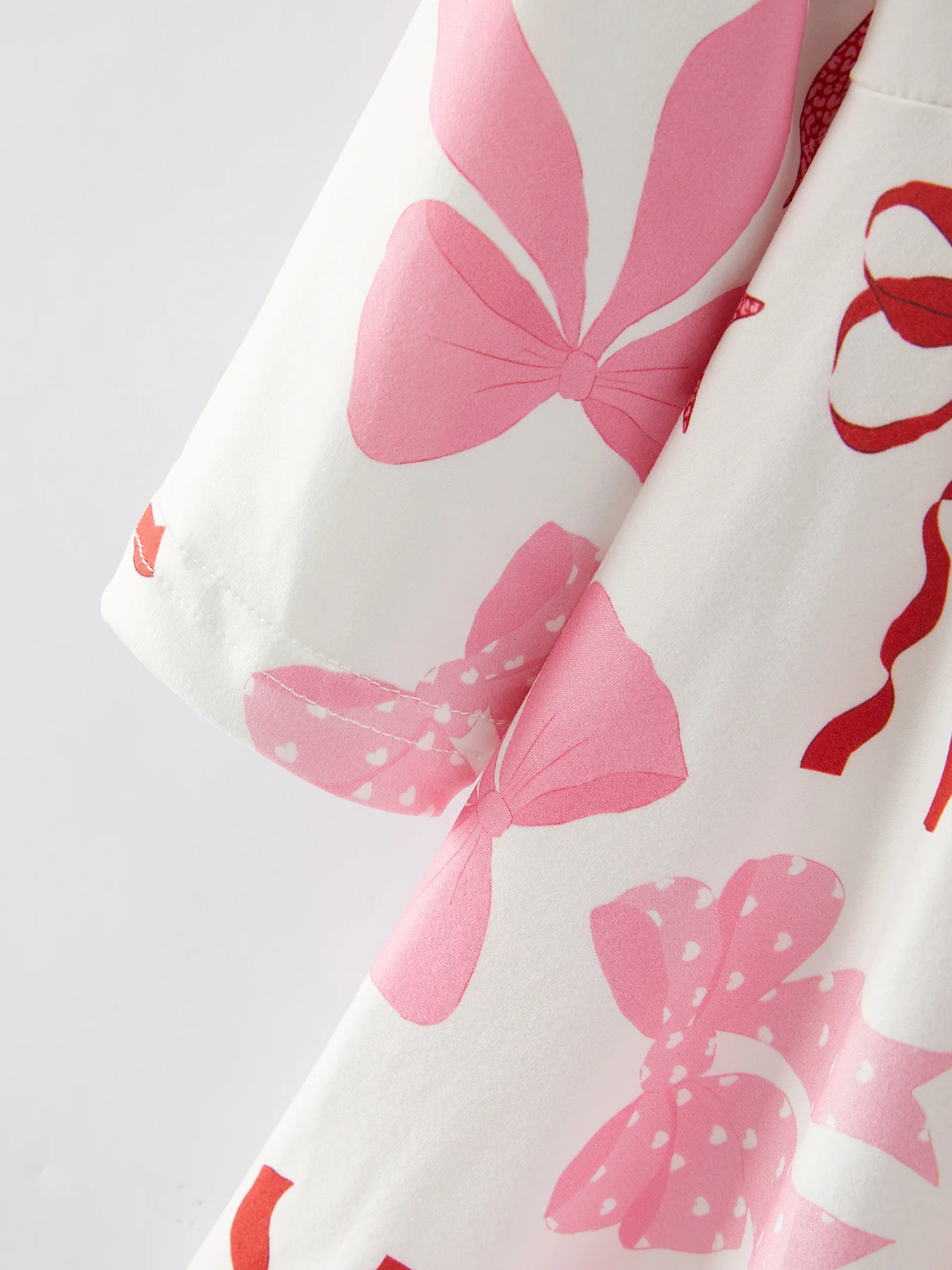 Spring and Summer Girls' Pink Bow Print Dress - Image 3