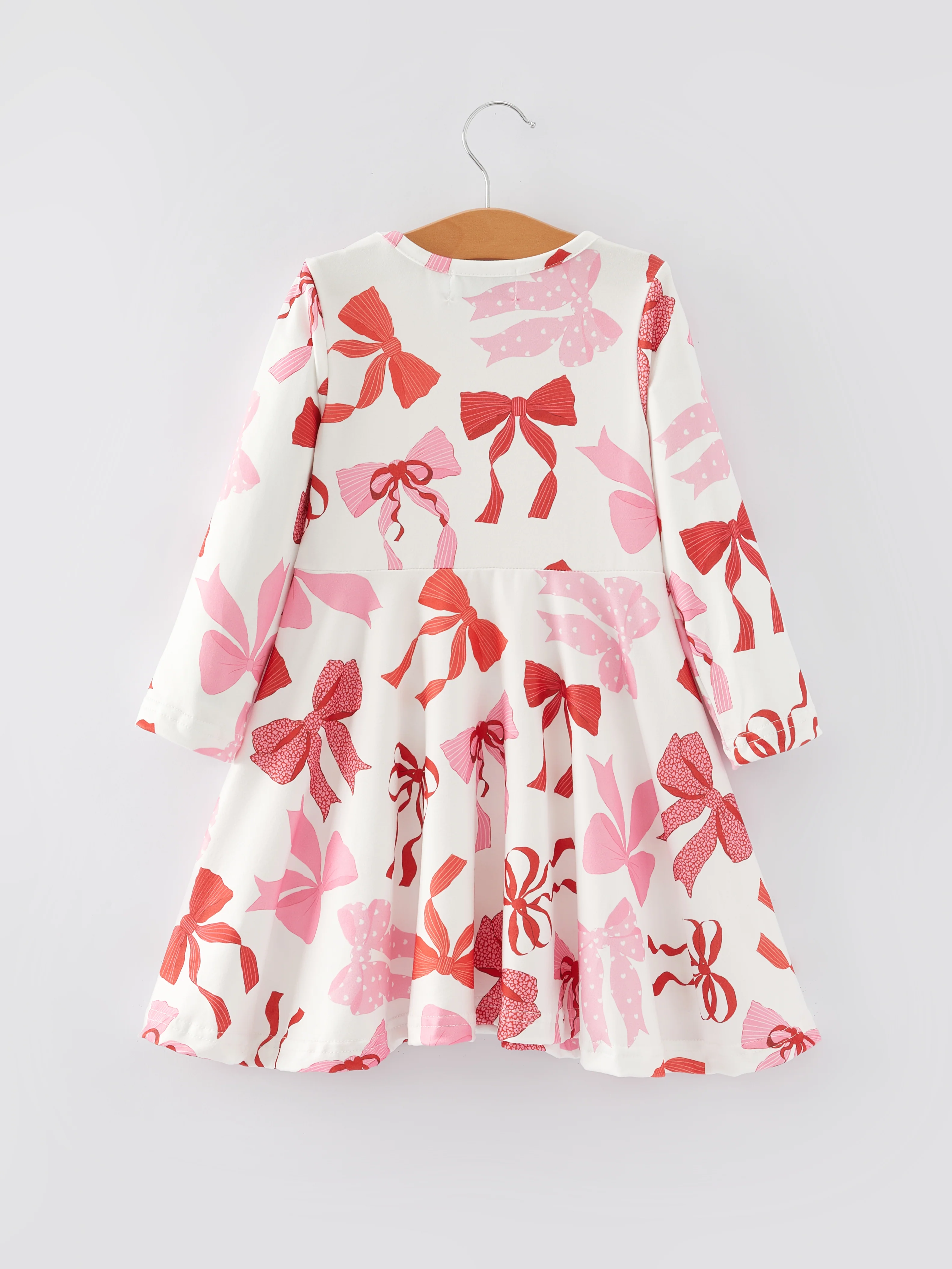 Spring and Summer Girls' Pink Bow Print Dress - Image 5