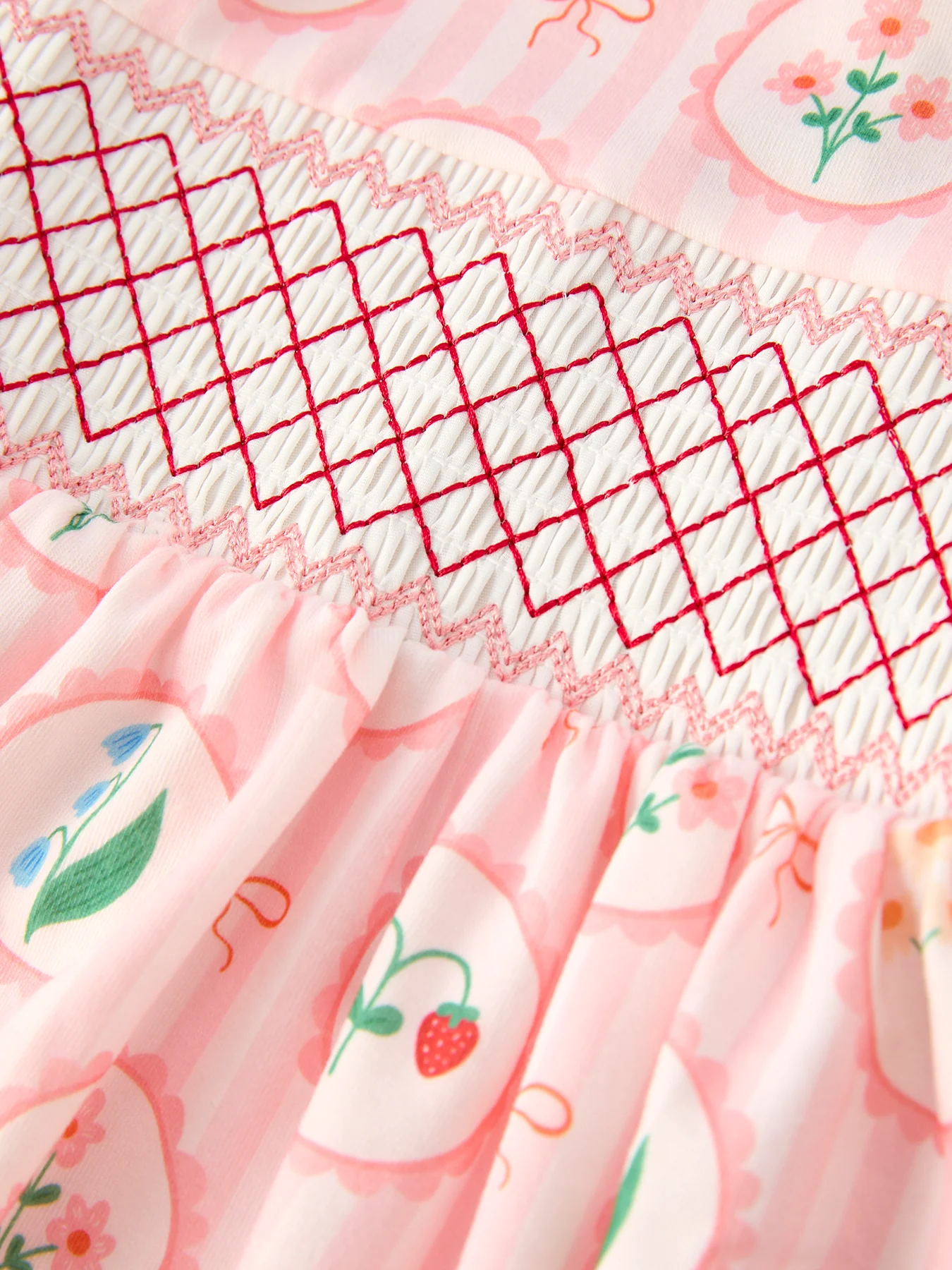 Spring Pink Floral Bow Smocked Girl Dress - Image 4