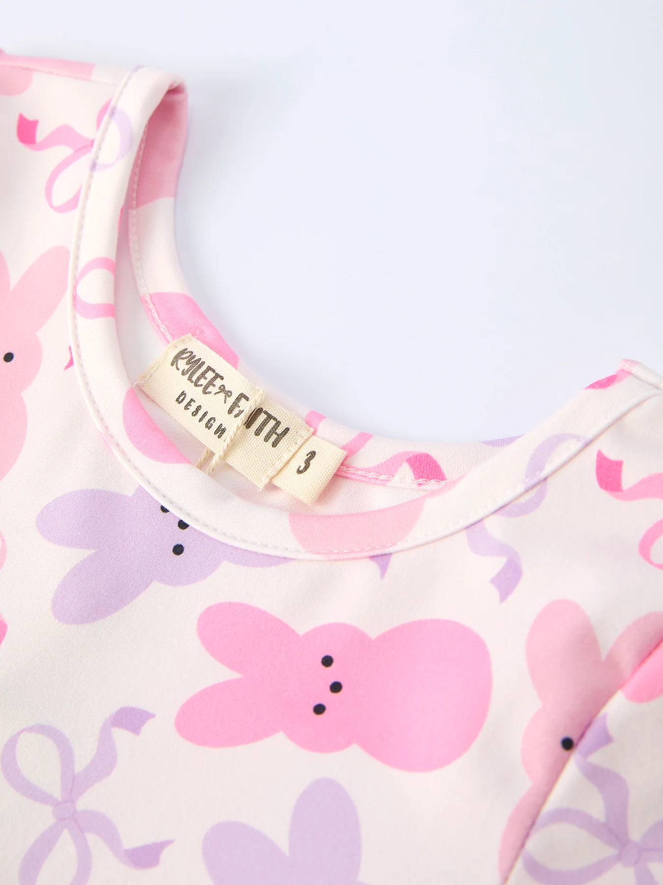 Spring Easter Bunny Bow Print Girls Short Sleeves Dress - Image 3