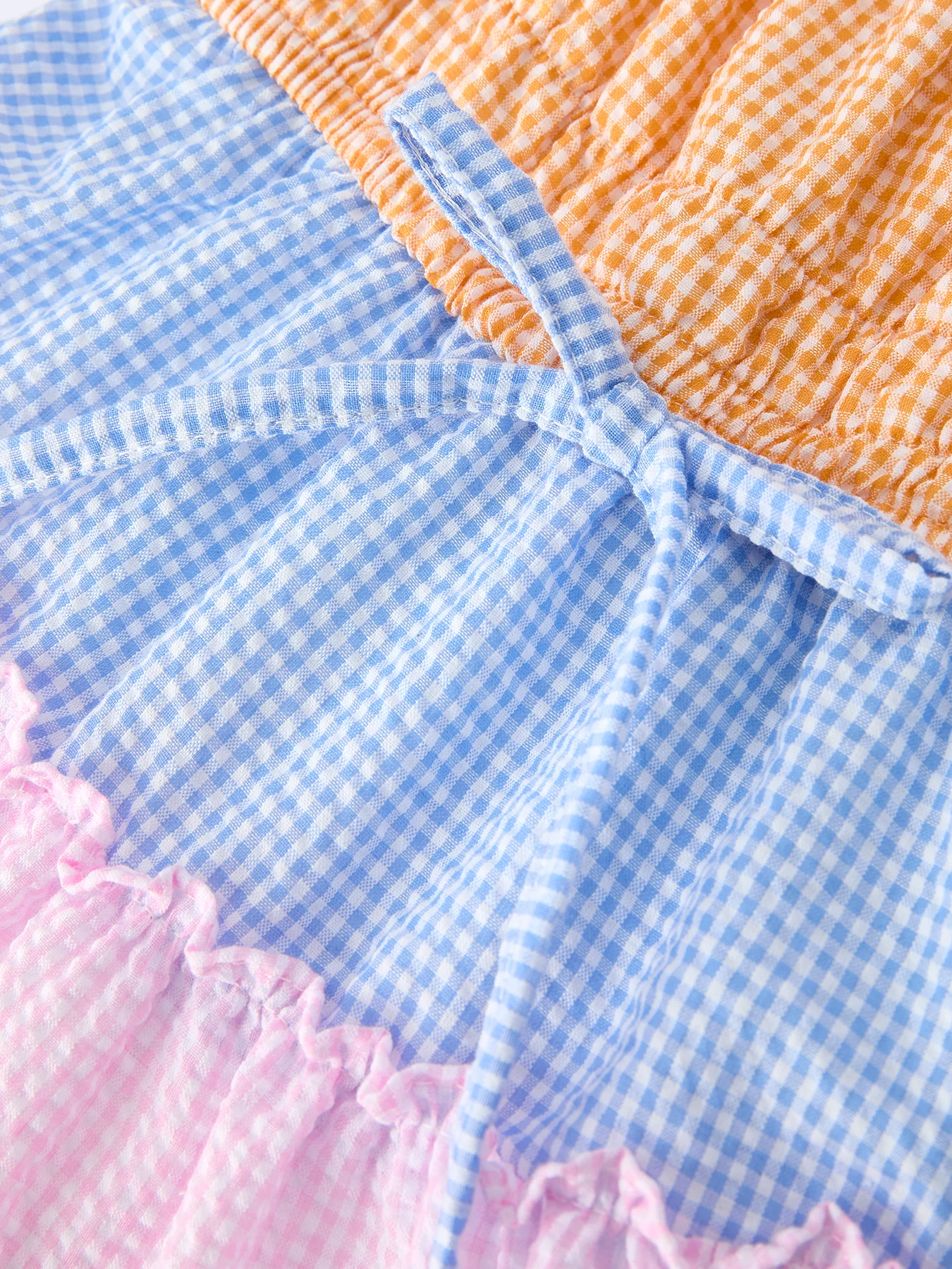 Colorblock Gingham Girls Ruffle Dress - Image 4