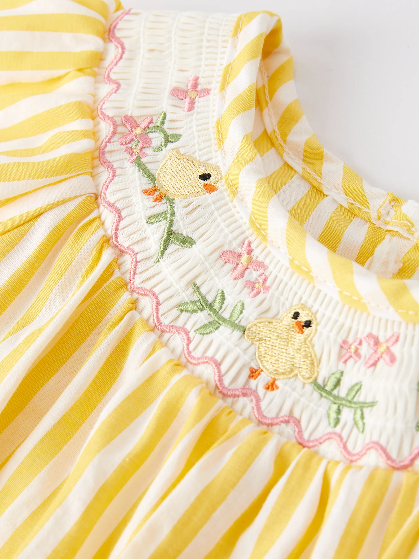 Spring/Summer Chick Floral Embroidery Smocking Girls Romper - Image 7
