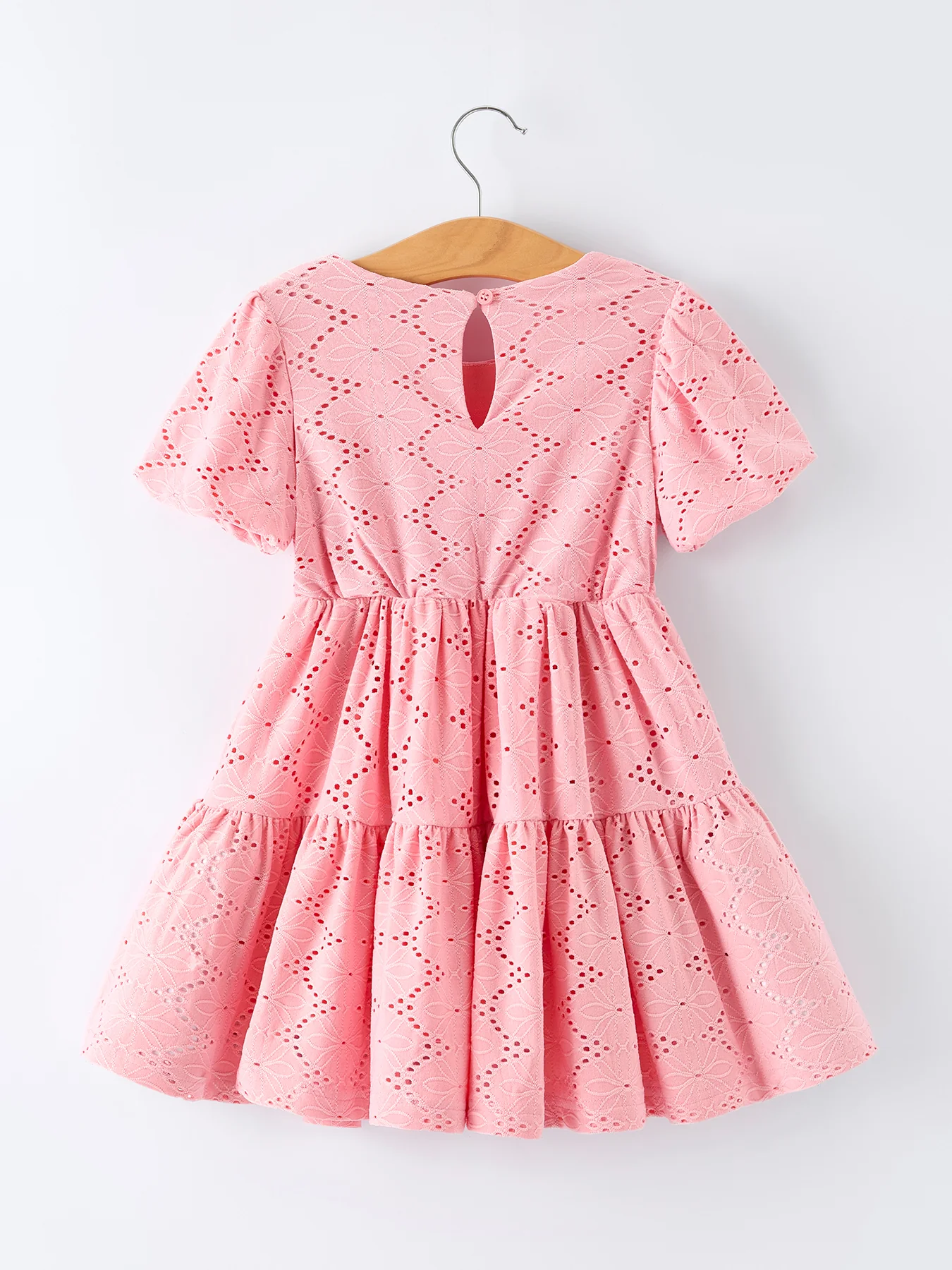 Pink Eyelet Embroidered Girl Short Sleeve Dress - Image 2