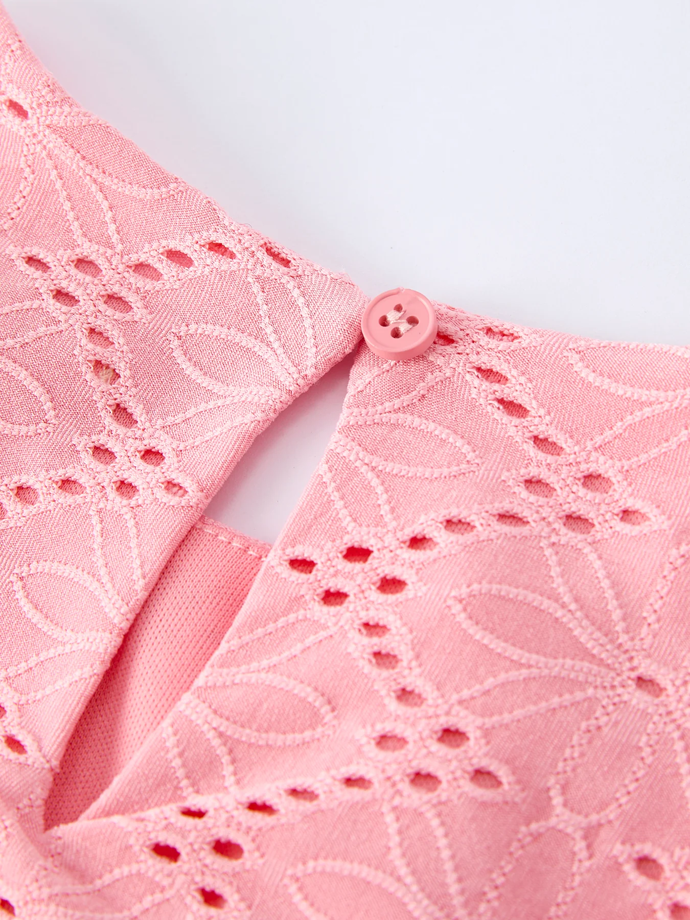 Pink Eyelet Embroidered Girl Short Sleeve Dress - Image 4