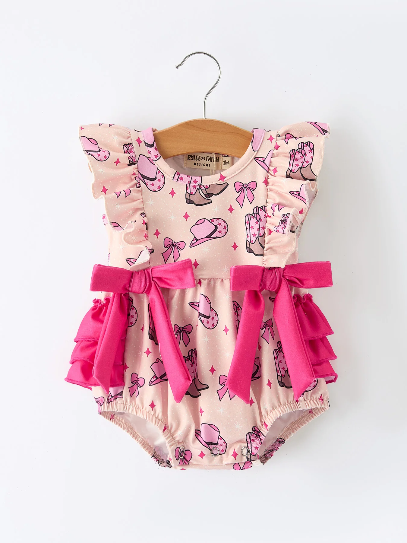 Western Baby Girls Bow Ruffle Romper