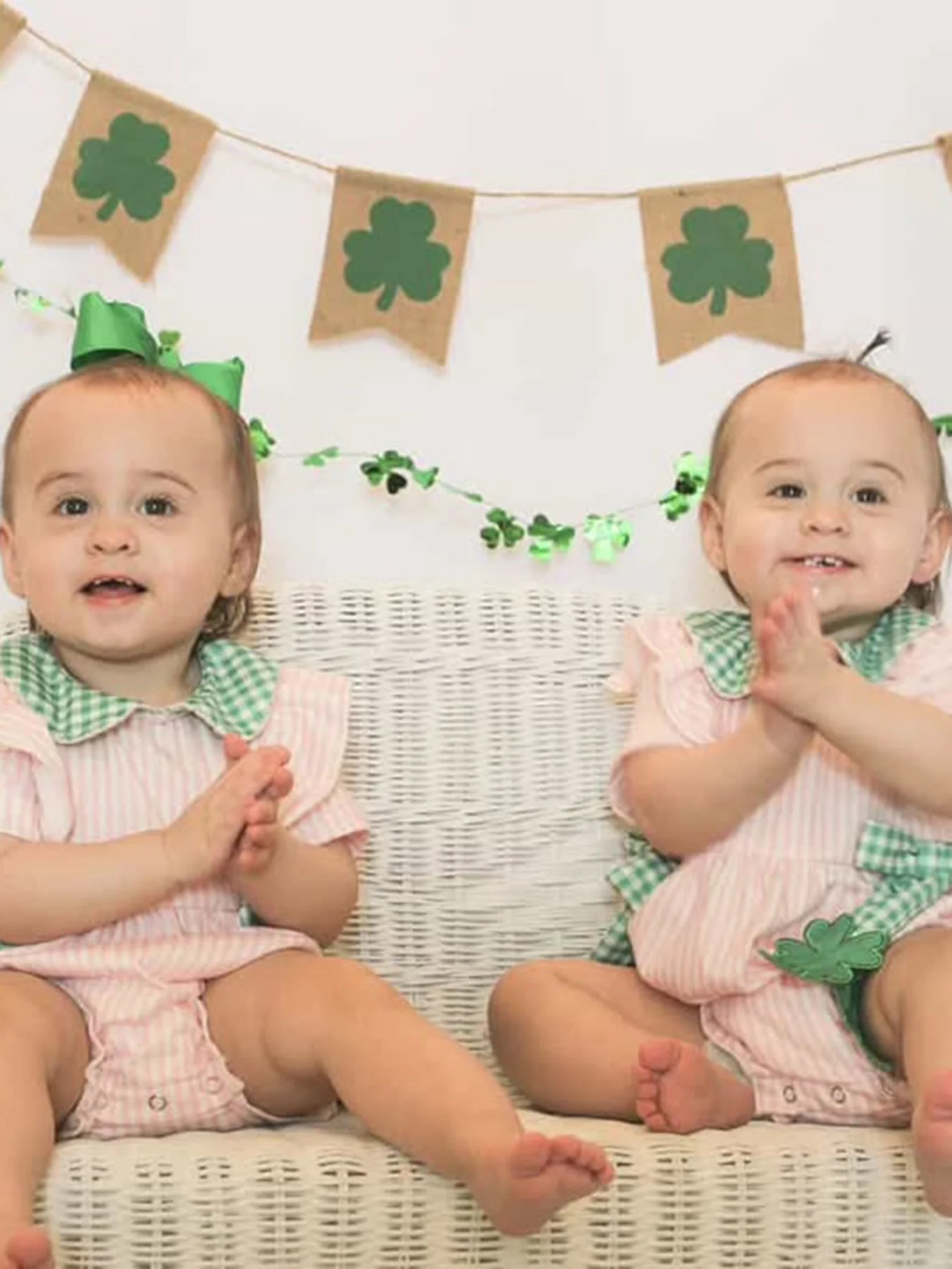St. Patrick's Day Shamrock Striped Plaid Baby Girl Romper - Image 5