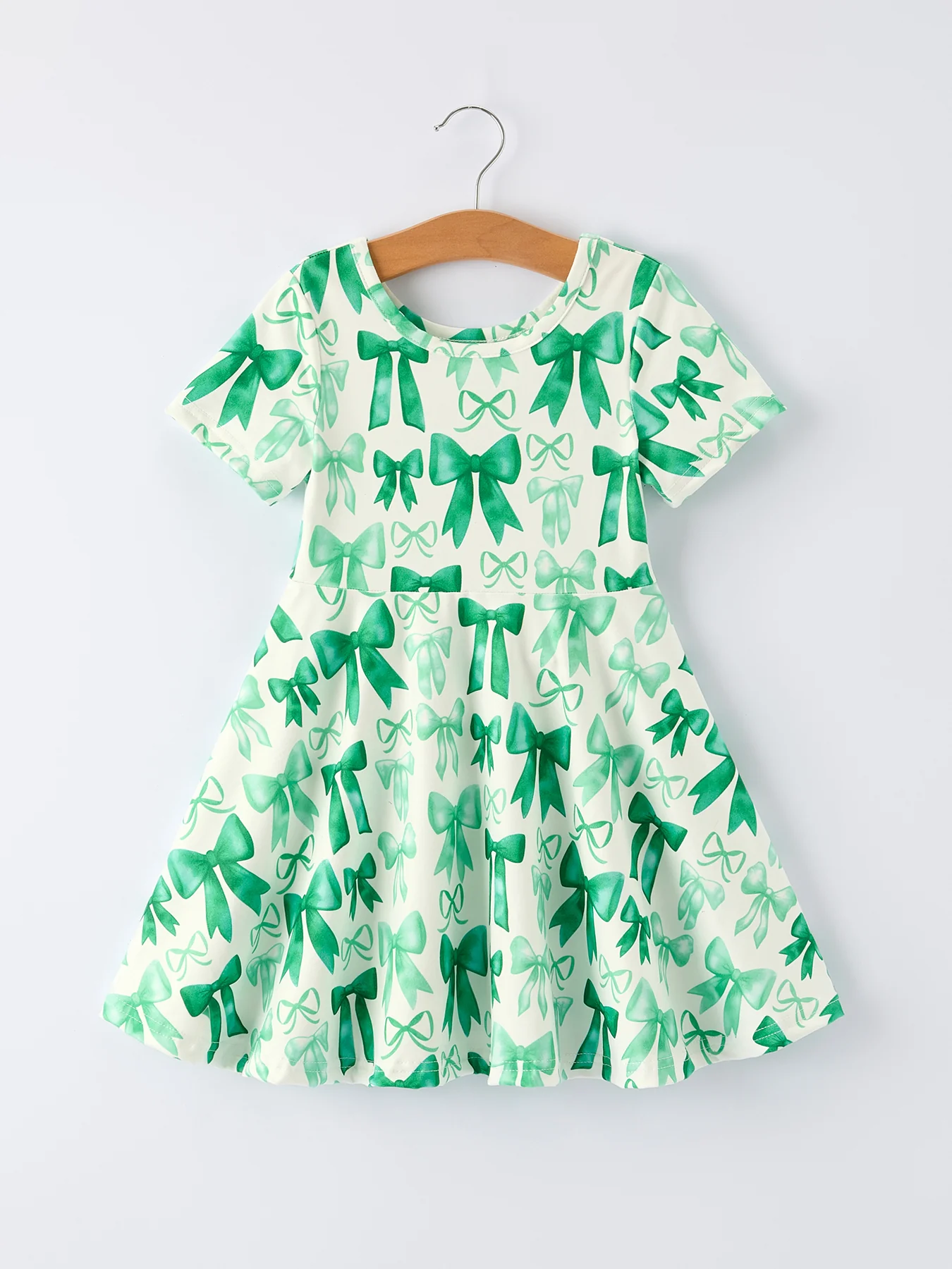 St. Patrick's Day Bow Print  Short Sleeves Girls Dress - Image 7