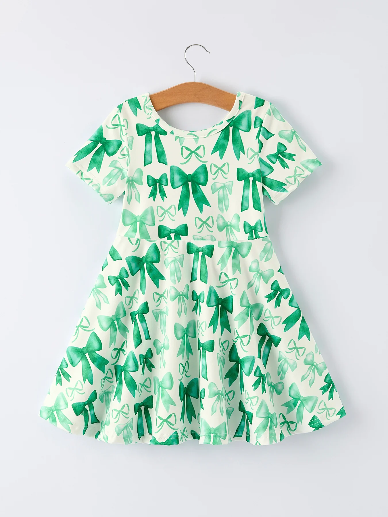 St. Patrick's Day Bow Print  Short Sleeves Girls Dress - Image 8